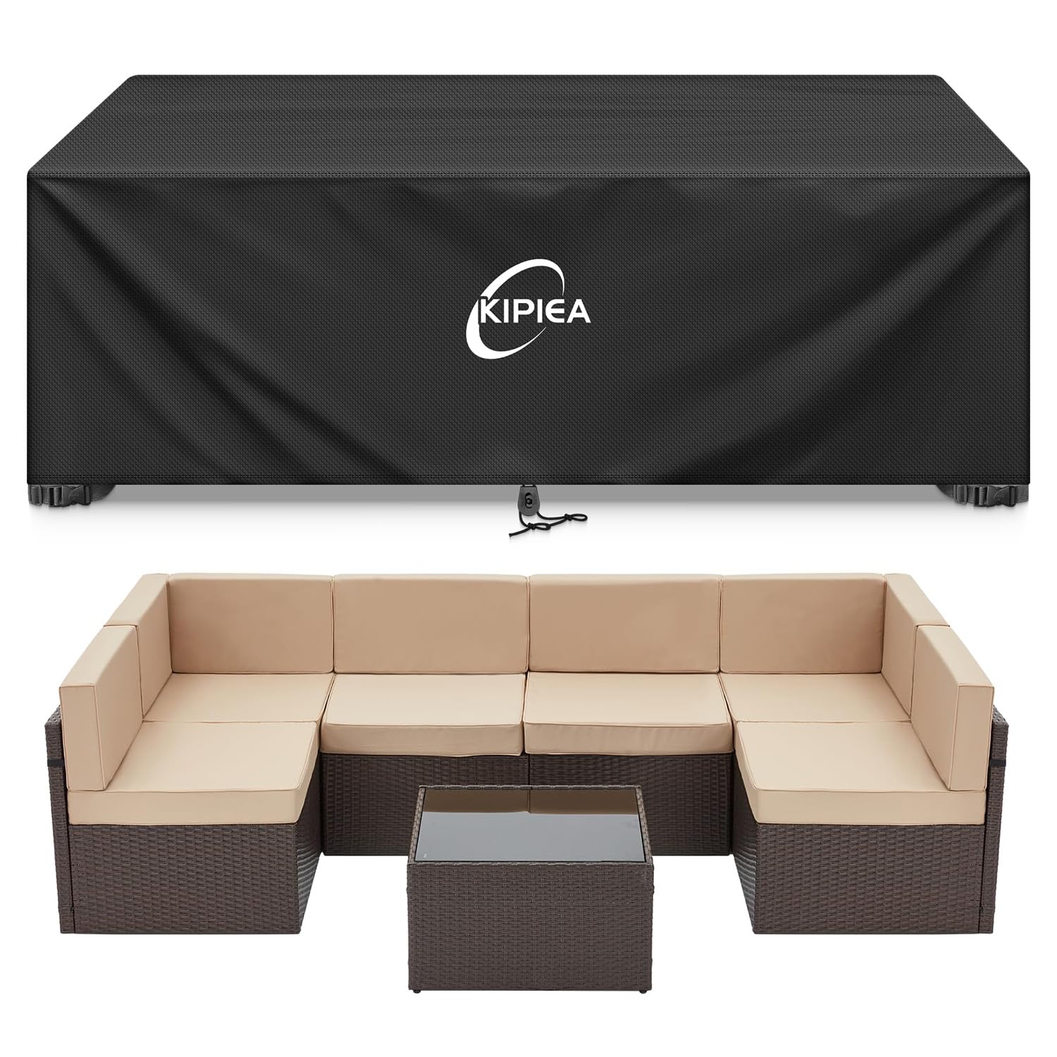 Kipiea Patio Furniture Covers Waterproof Winter, Heavy-Duty 420D Outdoor Patio Table Set Covers, Rectangular Outdoor Sectional Couch Covers (78" L x 58" W x 28" H) — view 20