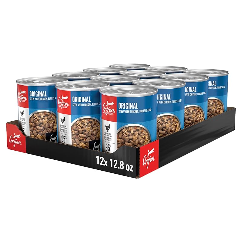 Ração úmida para cães ORIJEN Original Stew com frango, peru e ovos, pacote com 12 latas de 363 g