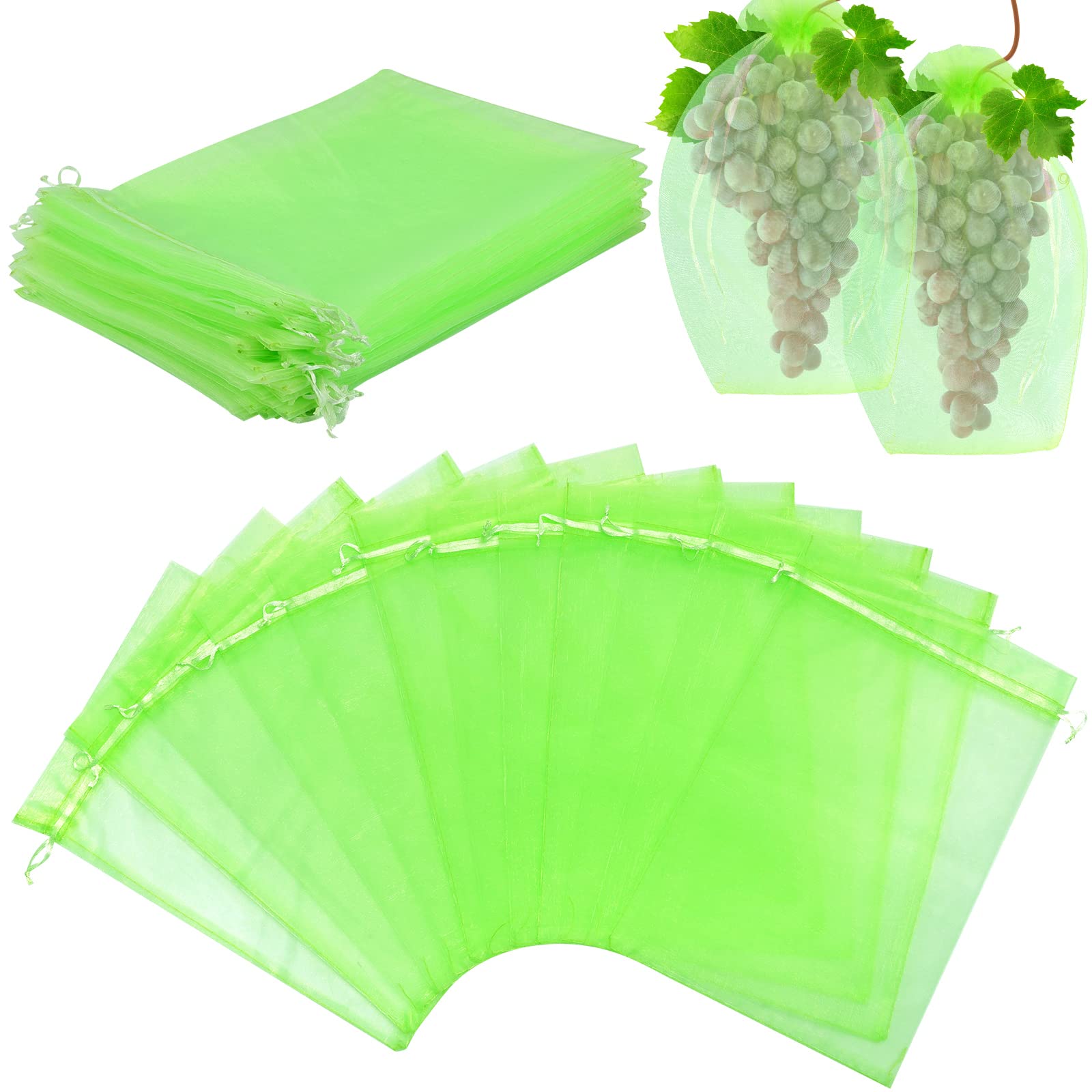 50Pcs Fruit Protection Bags, 20×30cm Fruit Grape Protection Bags with Drawstring Garden Net Bag Fine Mesh for Effective Protection Against Fruit Flies Bees Wasp Frass Birds