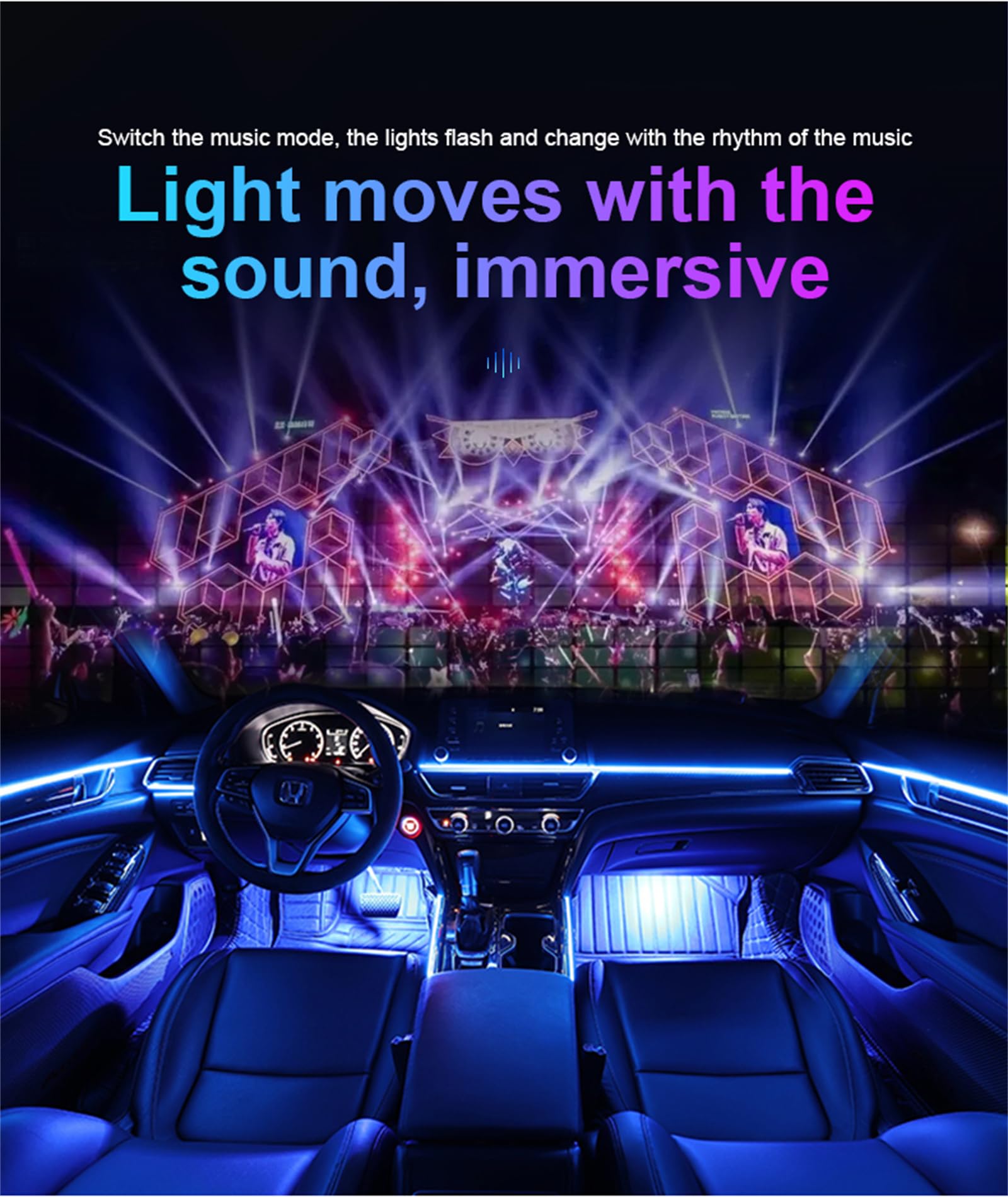 Control De Aplicación De Tira De Luz LED Ambiental para Automóvil, RGB Symphony Color 620 LED Kits De Iluminación Ambiental De Fibra Óptica,18 in 1