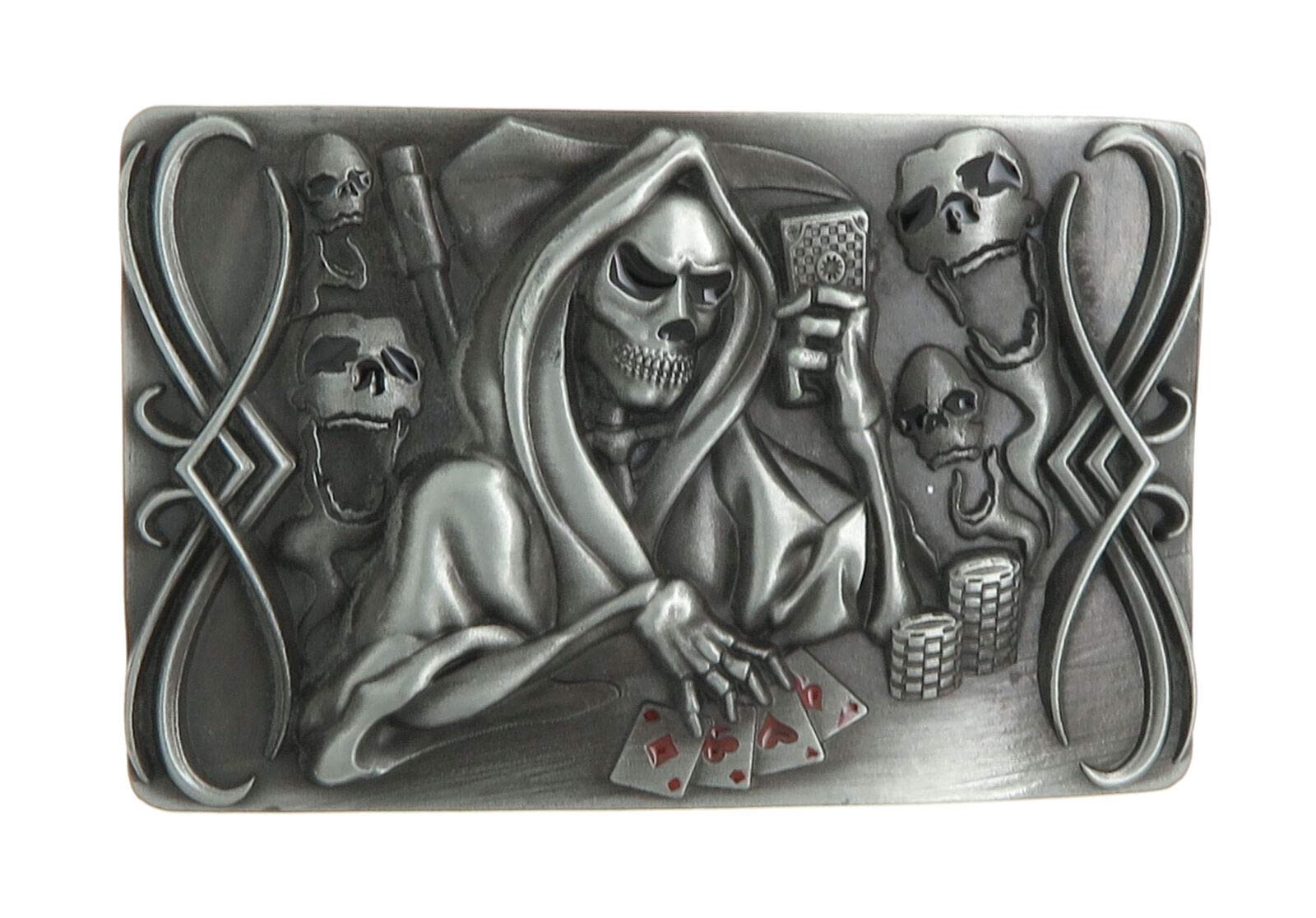 Death Skull Playing Poker Cards Casino Enamel Metal Belt Buckle (Make Your Own Design With Pictures)