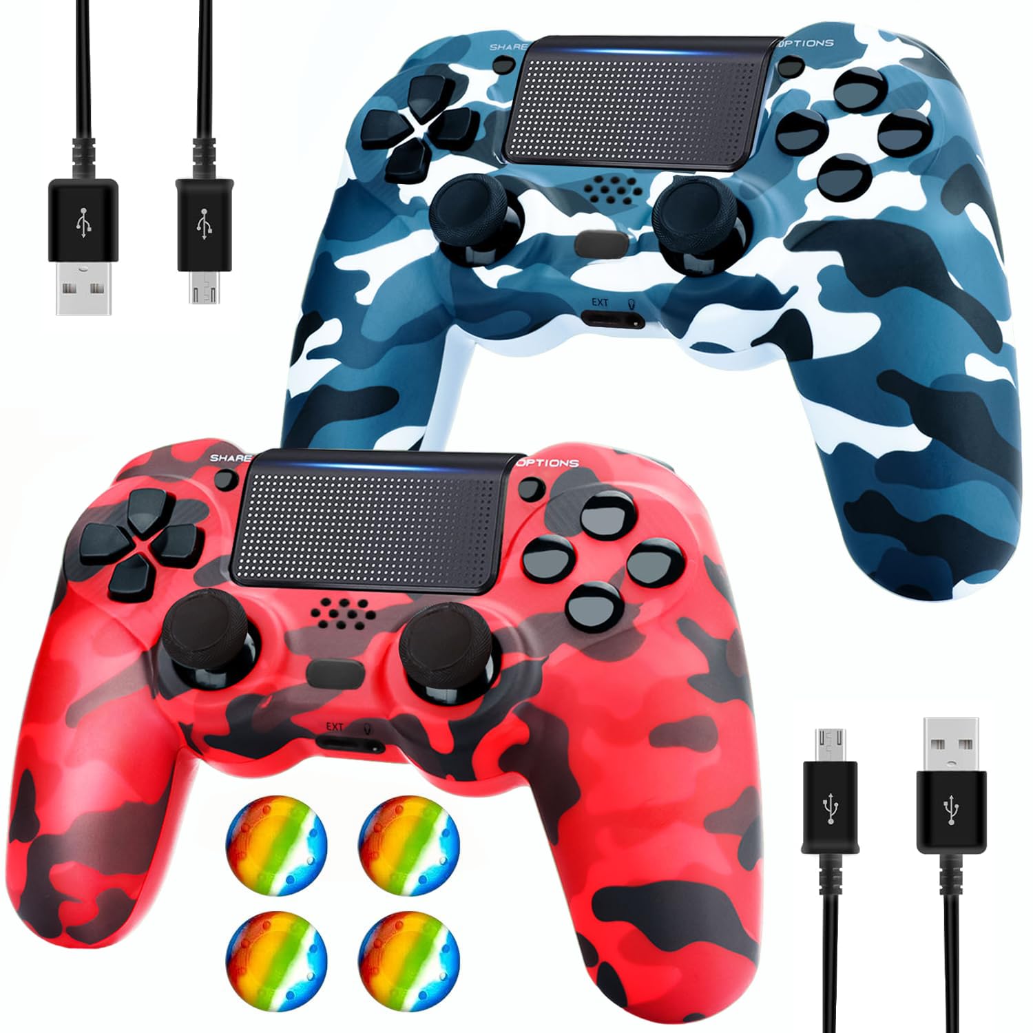 Dliaonew Wireless Controller for PS4, 2 Pack Remote Control Compatible with PS-4/Slim/Pro with Dual Vibration/Audio/Six-axis Motion Sensor/Game Joystick - Camo Red + Camo Blue