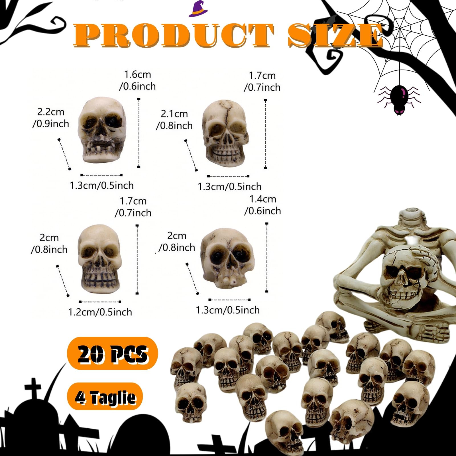 Mini Calaveras Decoración Halloween, Mini Cabezas Calavera Miedo, Juguetes Esqueleto Pequeños de Resina, Figura de Cráneo Decoración de Broma para Maceta, Halloween, Fiesta Temática, 20 Unidades