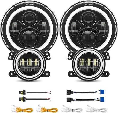 SUPAREE Faro delantero LED de 7 pulgadas y luz antiniebla de 4 pulgadas, señal de giro DRL y haz de luz alta y baja para Jeep Wrangler JK LJ TJ CJ