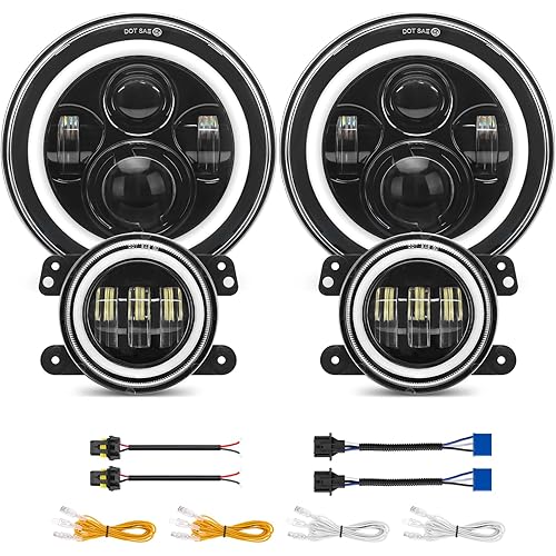 SUPAREE 7 Inch LED Headlight and 4 Inch Fog Light Turn Signal DRL and Hi/Lo Beam fit for 1997-2018 Jeep Wrangler JK LJ TJ CJ Sahara Sport Rubicon H1 H2