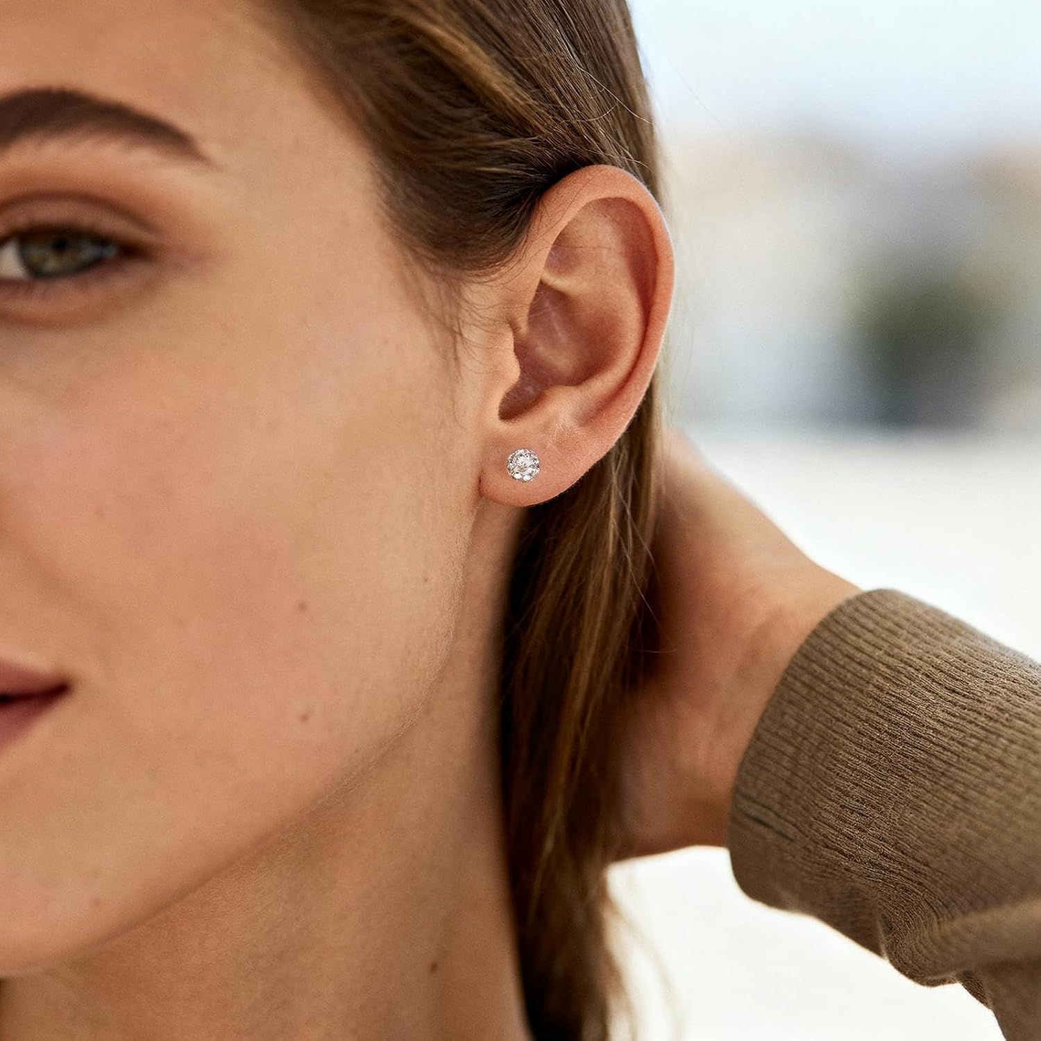 925 Sterling Silver Earrings for Women with 5-6mm Shiny Disco Ball Crystals Dangle Stud Earrings Woman Jewelry Christmas Gift