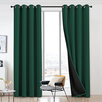 100% Blackout Curtains 84 inch Length 2 Panels 52x84 Hunter Green