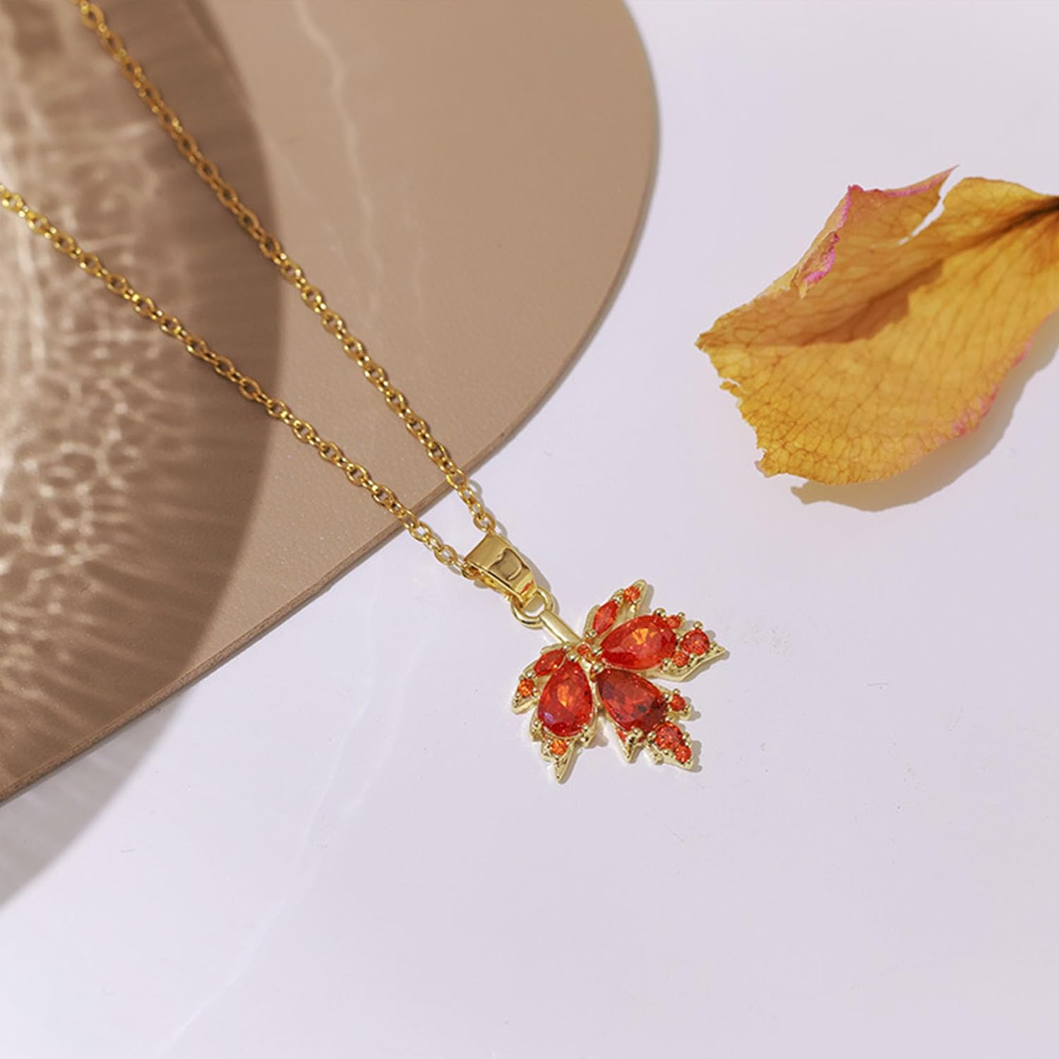 Maple leaf Dainty Chain Simple Pendant Necklace for Women Cute Cubic Zirconia Dangle Statement Thanksgiving Christmas Jewelry Gift - Image 8