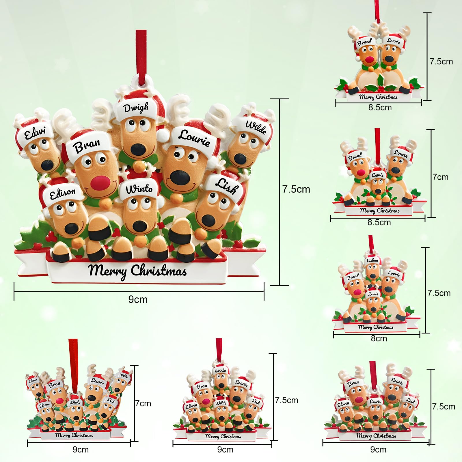 Famille DéCor De NoëL,Personnalisé 2,3,4,5,6,7,8 avec le nom NoëL Arbre Ornement De Renne Arbre De NoëL DéCor De Boules,Mignonne DéCorations Petit Cerf Cadeaux d'hiver, Décorations de pendentifs
