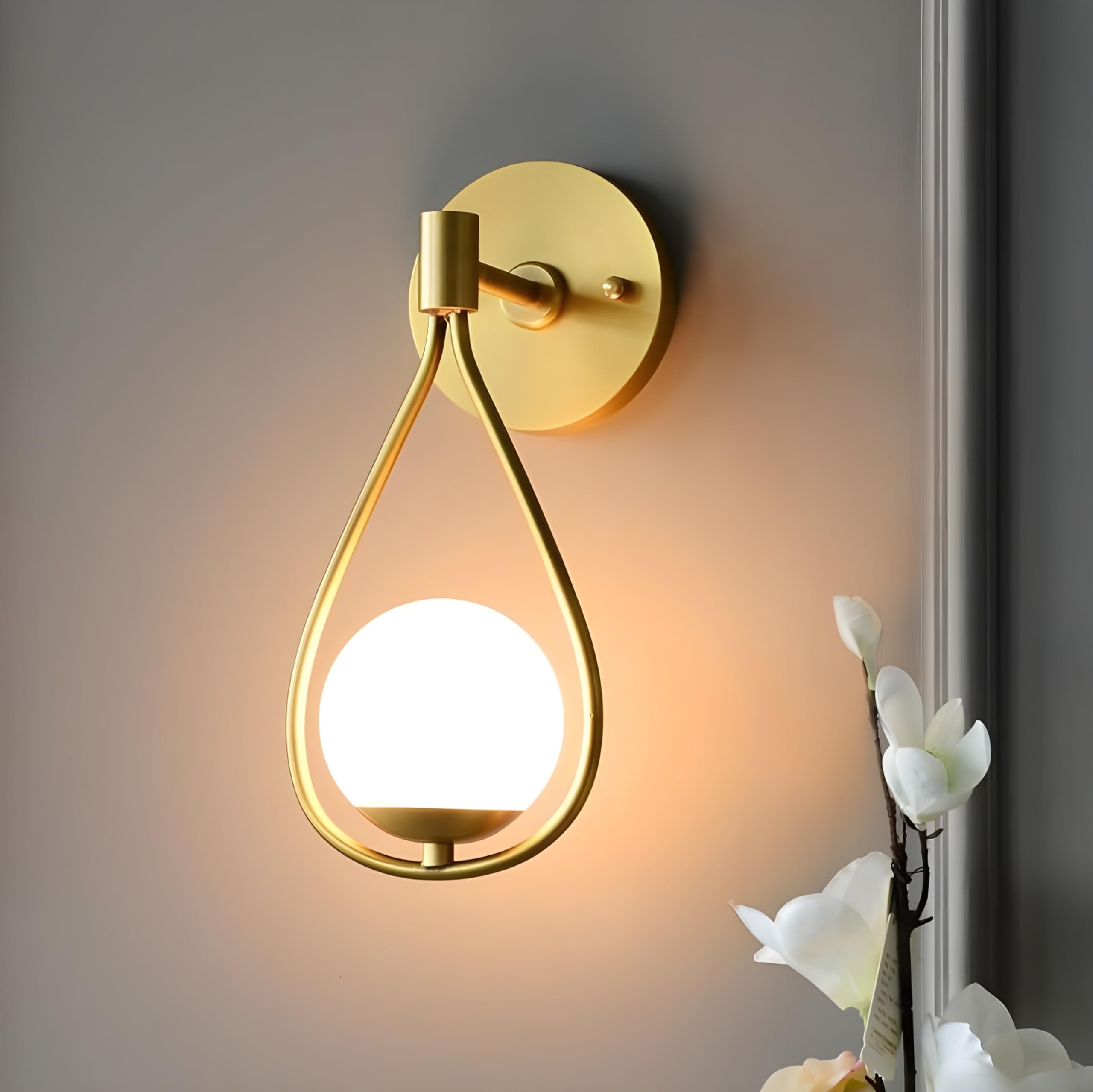GLOMZY Golden Metal & Glass Wall Light for Living Room Modern/Wall Lamps for Bedroom, Living Room/Wall Lights for Home Decoration/Bedside Wall lamp (Racket Shape) (Pack of 2) (with Bulb) 2