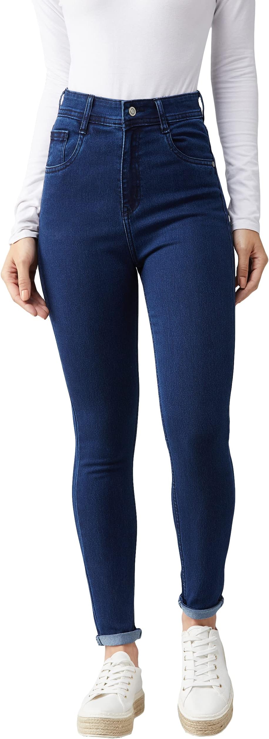 Miss Chase Women's Navy Blue Skinny Fit High Rise Clean Look Regular Length Stretchable Denim Jeans, Women, Jeans
