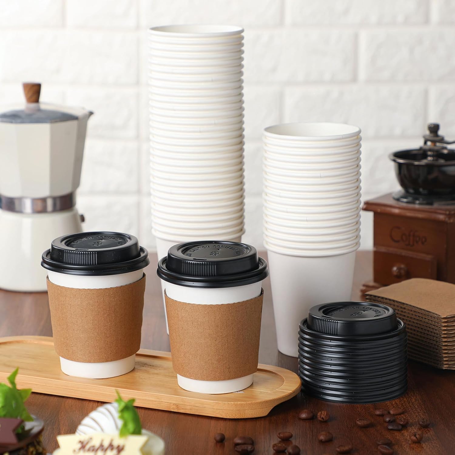 Jingmore 1000 Pcs 8oz Coffee Cups with Sleeves and Lids Bulk Disposable Hot Cups White Paper Drinkware for Cold Water Tea in Office Store Events Party Supplies