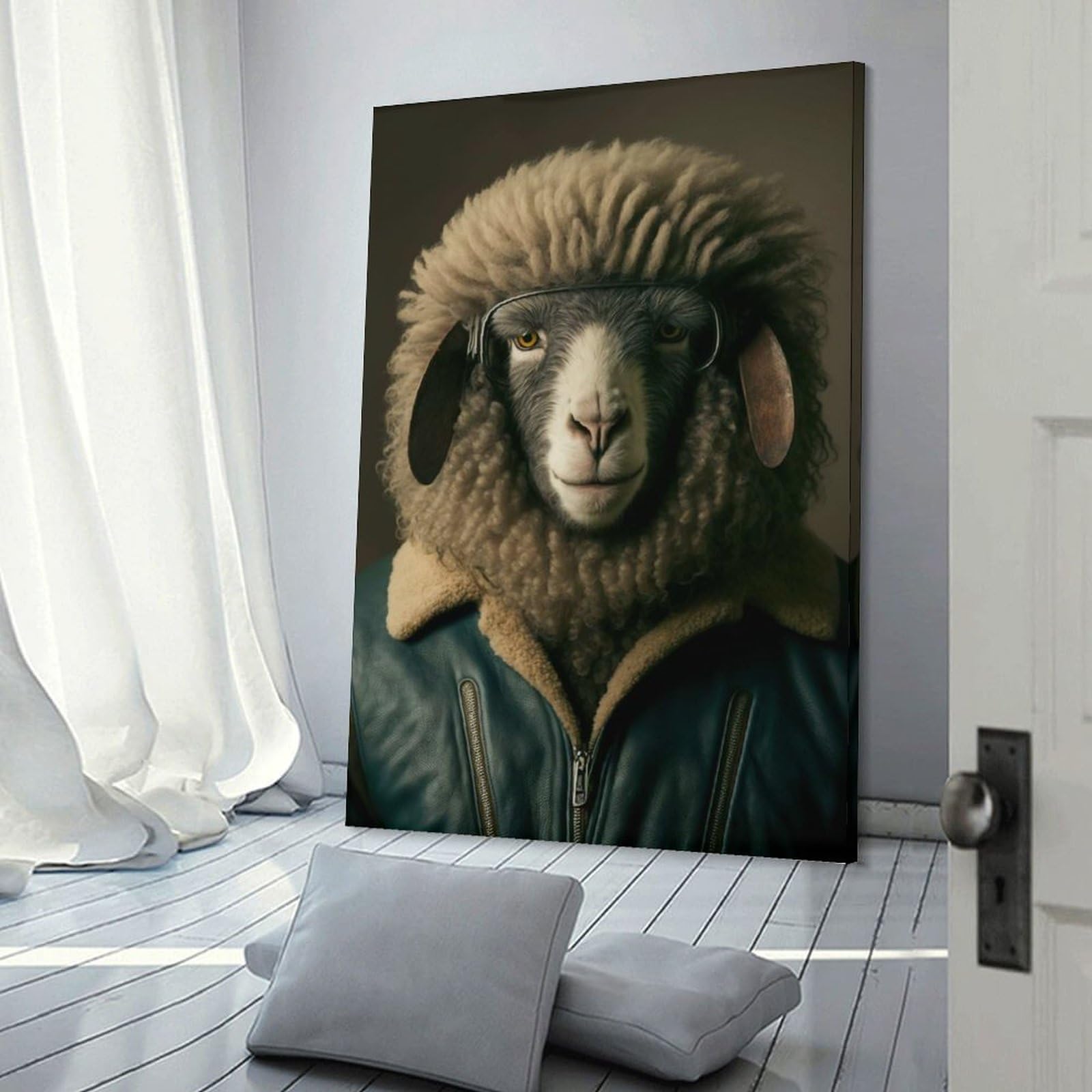 Junmoney Biker Sheep Hanging Wall Art, 08x12inch(20x30cm), for Entryway, Lounge Links Or Small Walls, Home Artwork for First Impressions