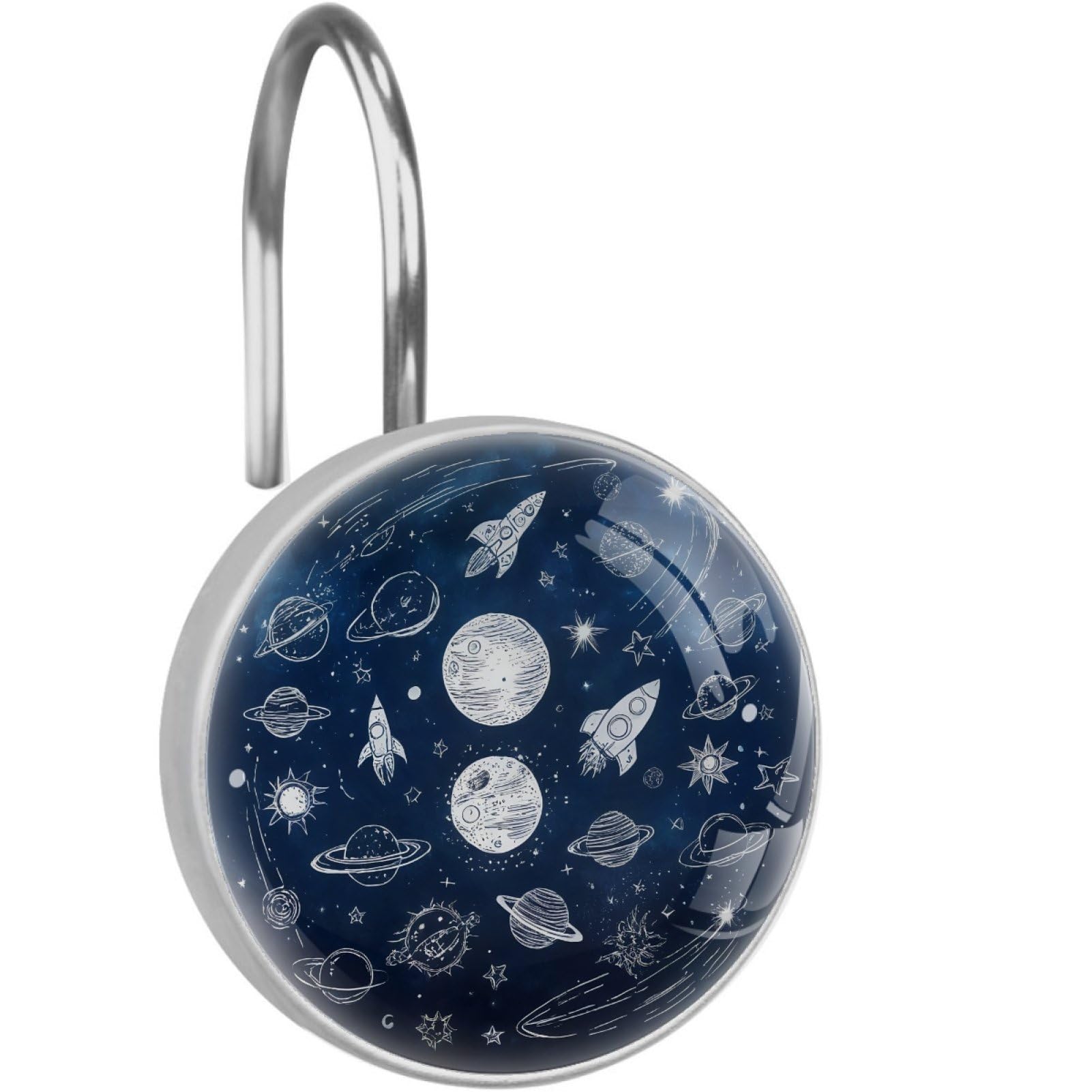 VAPOKF Decorative Shower Curtain Hook, Planet Rocket Star Rustproof Stainless Steel Shower Curtain Hook for Bathroom, Shower Curtain Hangers for Shower Rod
