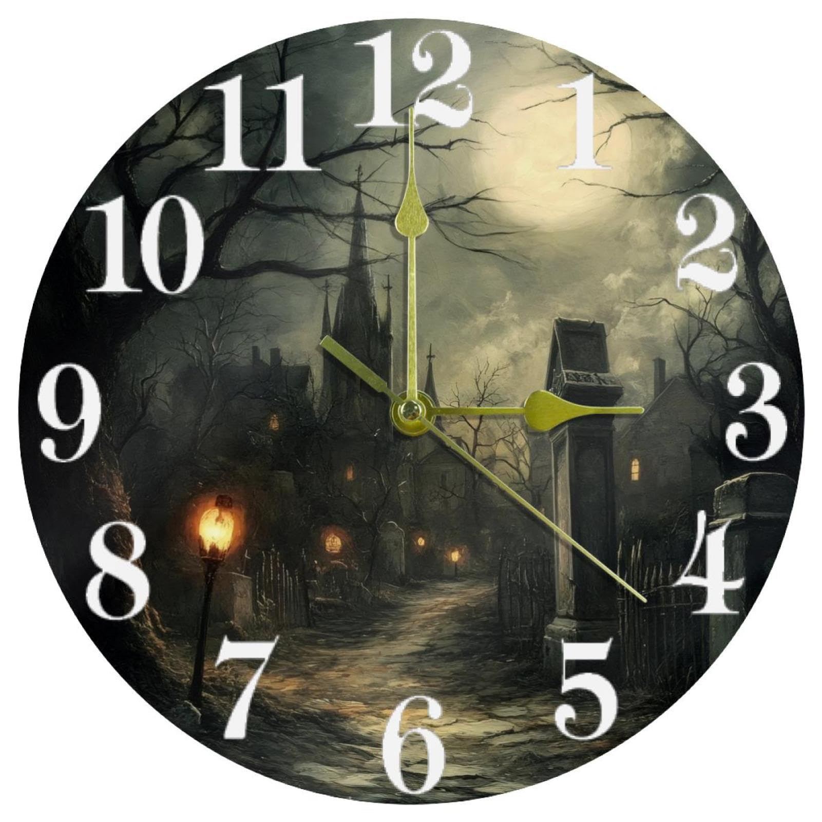 Horloge murale de ville d'Halloween ronde à piles pour salon et bureau