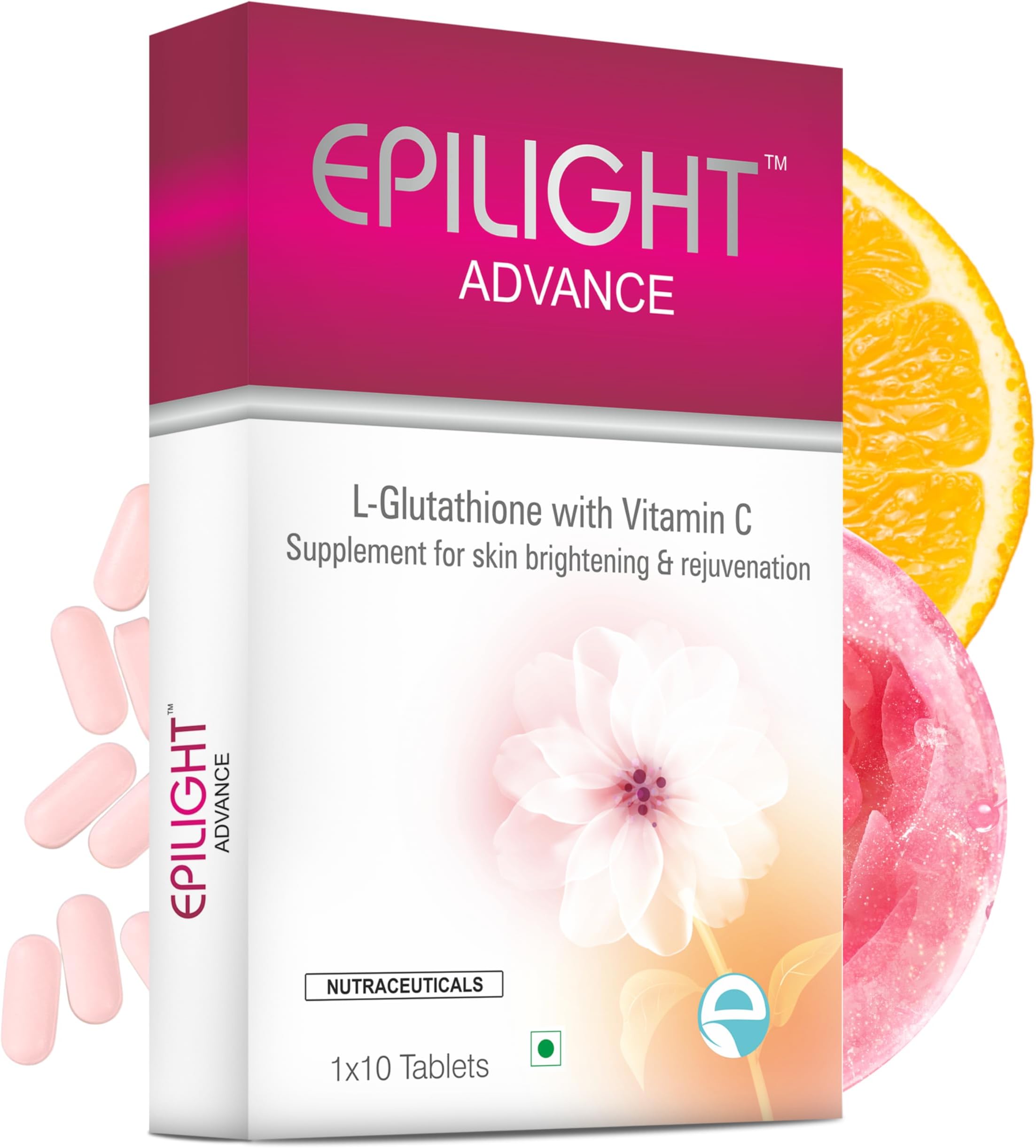 Advance L- Glutathione Tablets for Healthy, Brightening & Radiant Skin for Men & Women with Vitamin C (10 Tablets) | 1 Strip