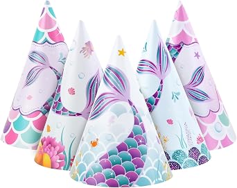 WERNNSAI Birthday Party Hats 12 PCS Assorted Themes Cone Paper Headbands