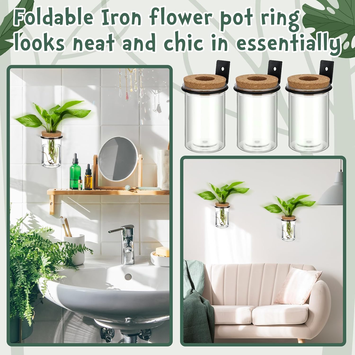 Baderke 12 Set Wall Plant Holder with Plastic Propagation Vases Hanging Planter Wall Mounted Set for Plants Growing in Water Hydroponic Artificial Plants Indoor Decor (2.48" X 3.94",Classic)