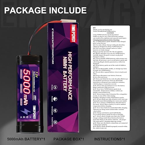 Miniatura 6 de 7.2V RC NiMH Batería 5000mAh Capacidad Recargable 6-Cell Flat Battery Pack (Tamiya Plug)