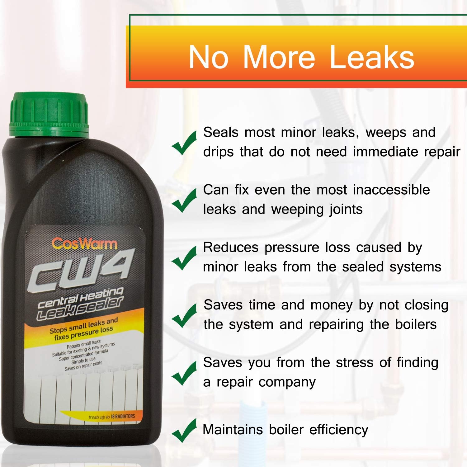CW4 Central Heating Leak Sealer – for Up to 18 Single Radiators – Leak Seal & Stop – Radiator & Boiler Leak Sealant - Stops Minor Leaks & Weeps, Fixes Pressure Loss in Hydronic Heating