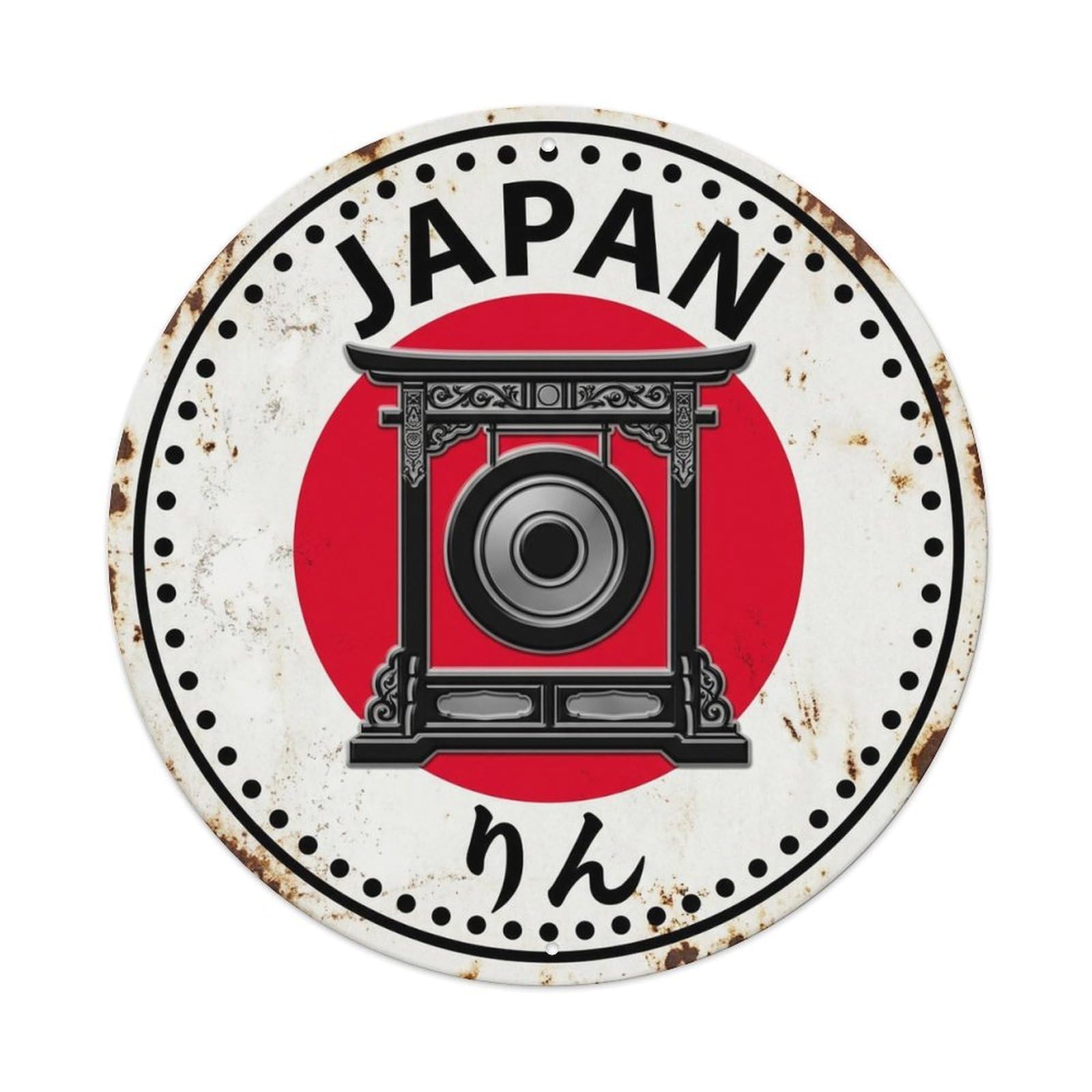 Rin Bowl Gong Japan Singing Japanese Folk Badge Motif Metal Tin Sign Plaque Wall Decor for Cafe, Man Cave, Club Bar, Office, Home Garden Round Metal Poster 8x8Inch