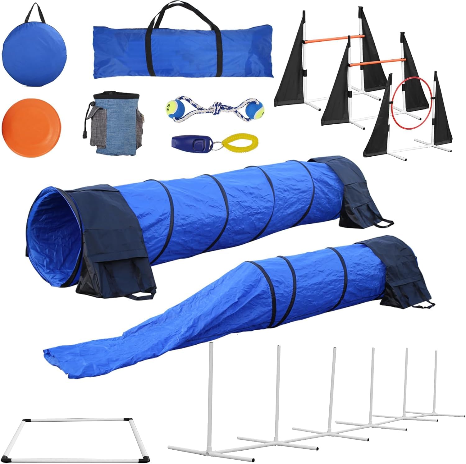 Dog Agility Training Equipment-Perfect Agility Training Equipment for Dogs-Suitable for Indoor and Outdoor, Includes Tunnel, Bags, Jumps & Toys - Professional Backyard Agility Course for Dogs
