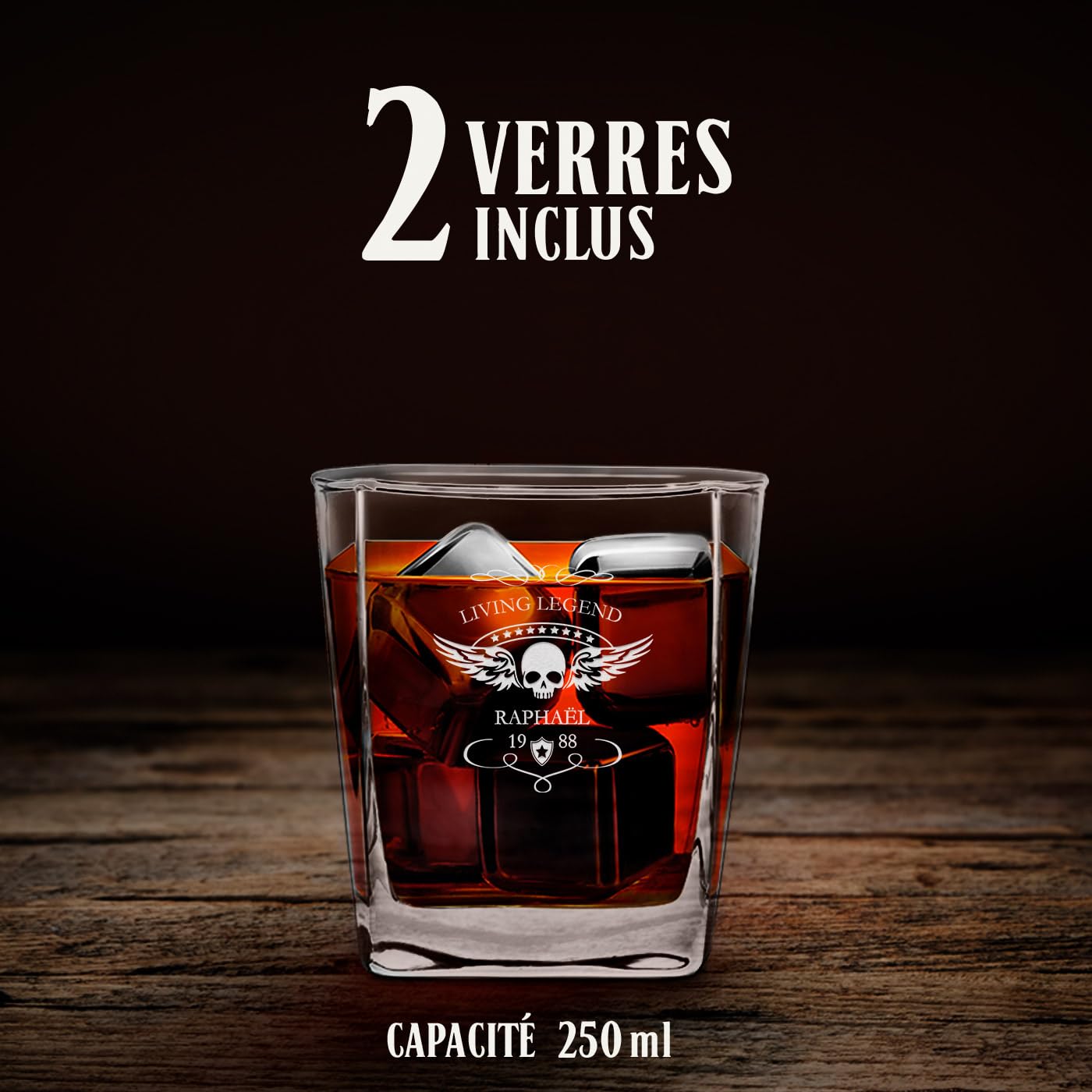 Maverton Ensemble de Carafes Personnalisés a Whisky Rhum Cognac Avec 2/4 / 6 Verres a Whisky Gravés pour homme - 700 ml Service Universel Verre Whisky et Carafe - Living Legend
