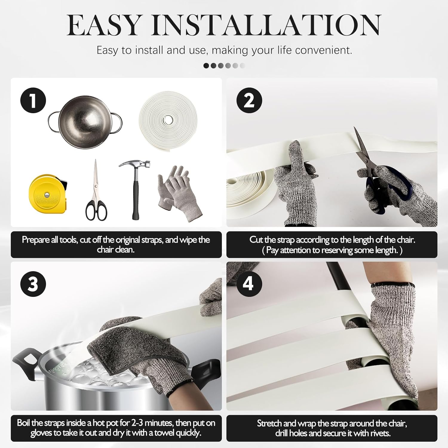 LukLoy Vinyl Straps for Patio Chairs Repair, 2 Pack 2" Wide x 20ft Long Replacement Straps with 40 Rivets, White