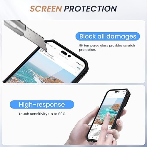 Miniatura 6 de Goton Funda para iPhone 14 Pro Max con protector de pantalla - Funda deslizante para cámara con soporte de anillo, resistente grado militar, a