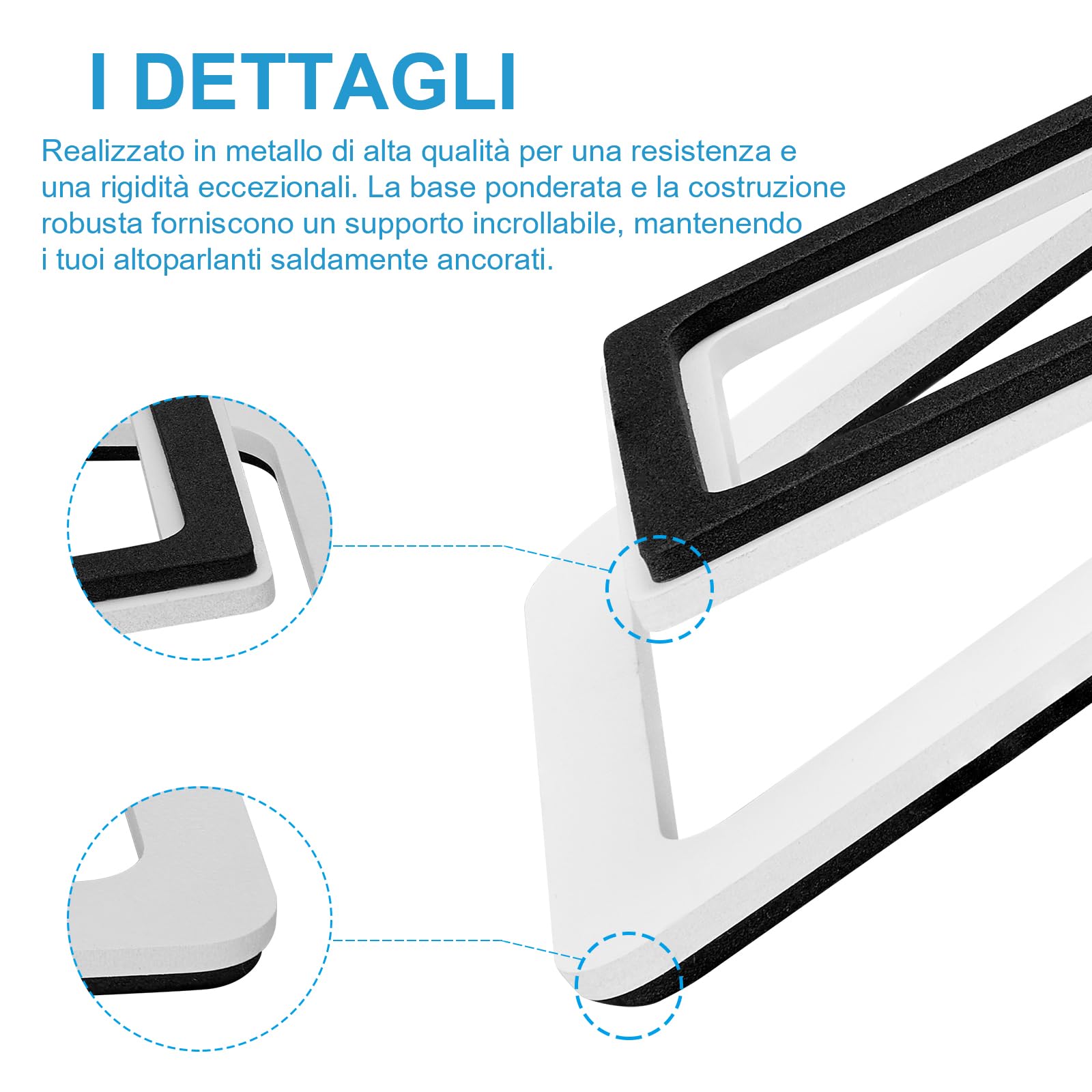 Sanyun SW601 Supporti per Altoparlanti da Scrivania Inclinati a 15° per Altoparlanti da PC Computer Scaffale Monitor Compatti da 2''-3'', Base Acciaio con Schiuma Fonoassorbente (Coppia, Bianco)