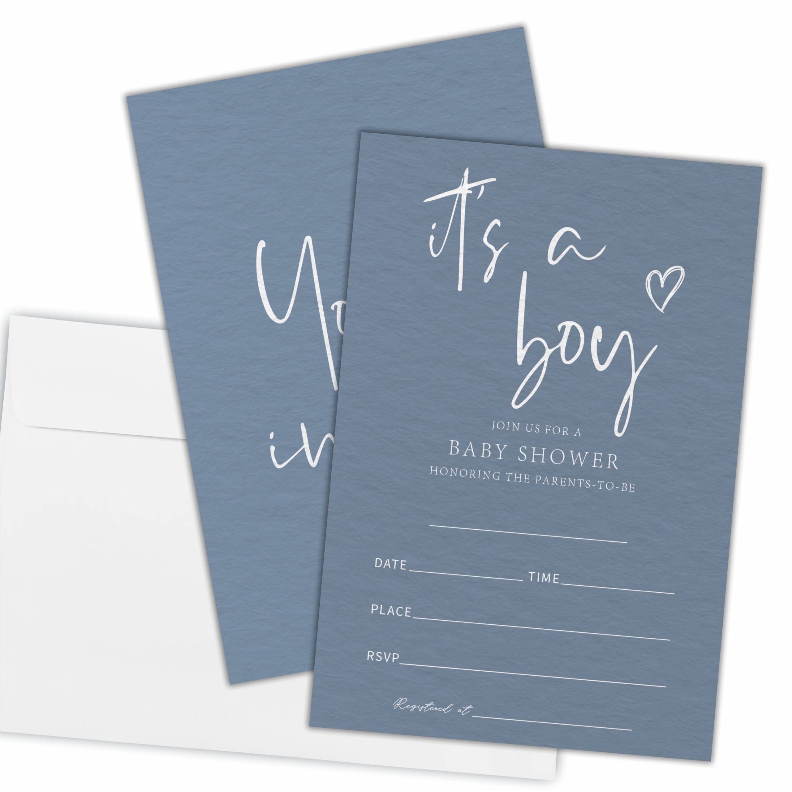 25 Navy Baby Shower Invitations with envelopes, minimalist baby shower invites for gender reveal, baby announcement, fill in style invitation for