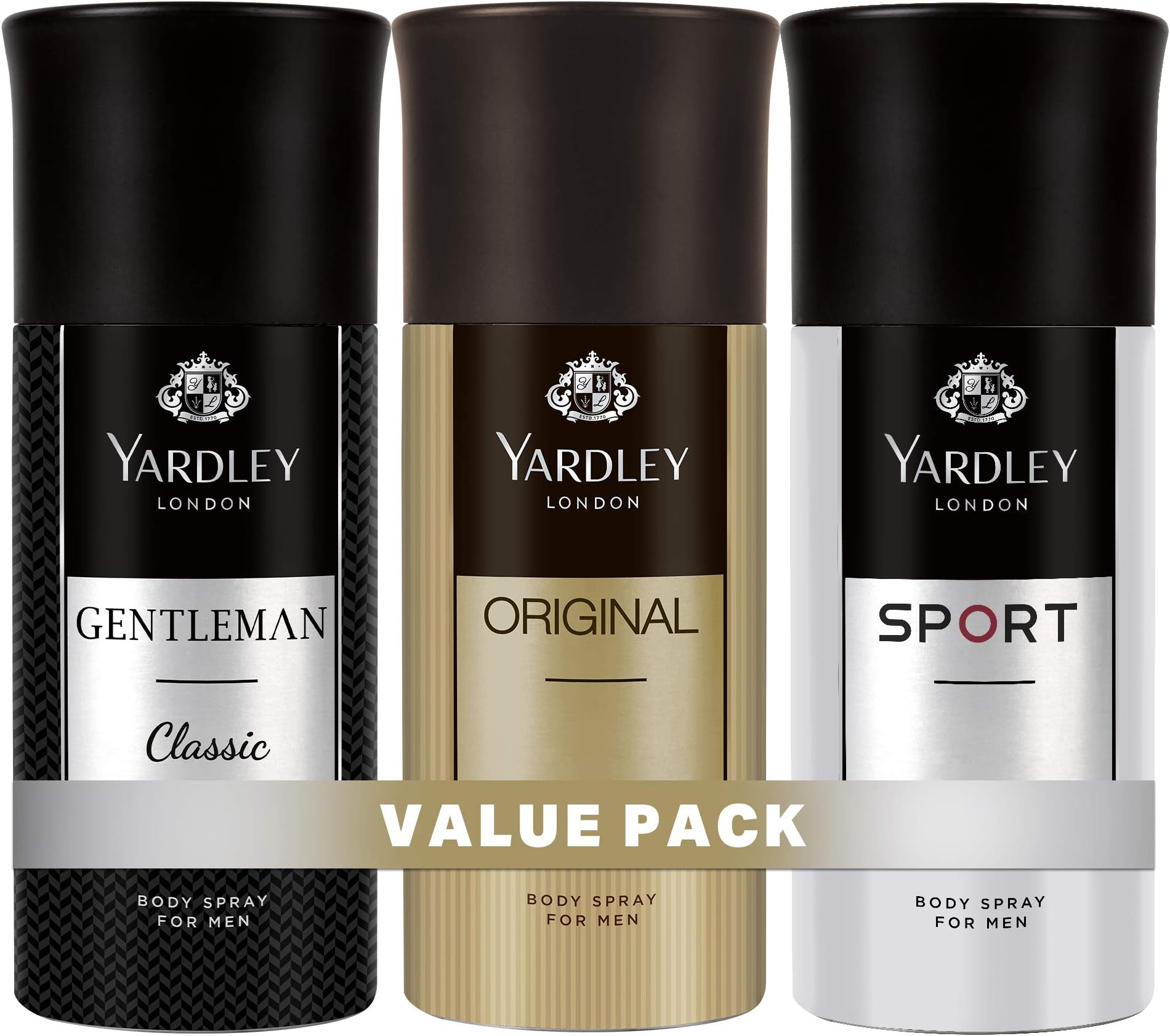 Body Spray for Men, Modern masculine fragrance, all day freshness, Value pack 150 ml x 3 (Gentlemen Classic, Original, Sport)