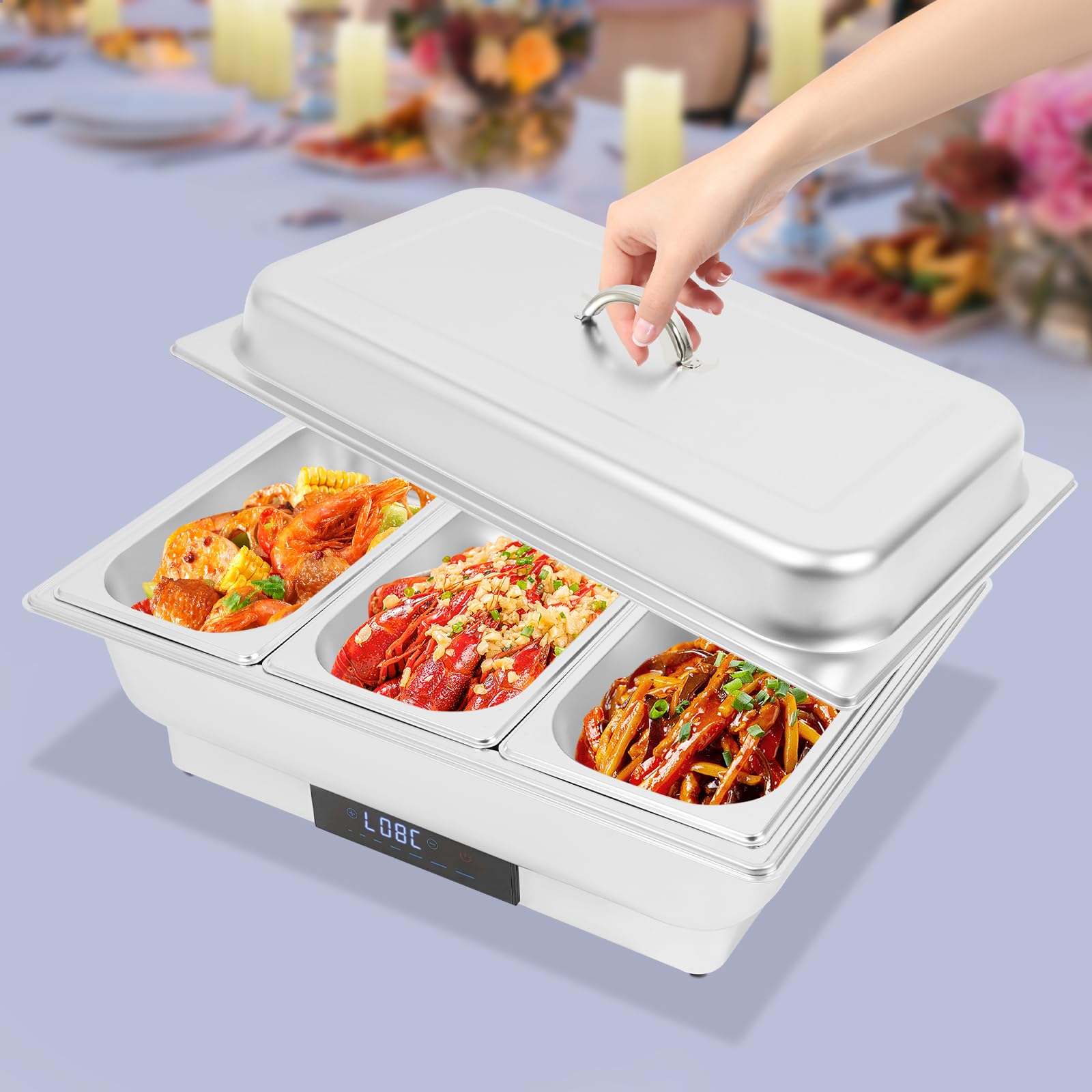 Set da buffet elettrico da 9 l, in acciaio inox, con controllo della temperatura, per buffet, hotel, caffetterie, ristoranti, feste di famiglia, 56 x 36 x 26 cm