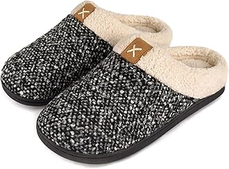 Mens Warm Fuzzy Slip On Slippers, Sherpa Lined House Shoes with Memory Foam for Indoor Outdoor, Mens Gifts for Winter
