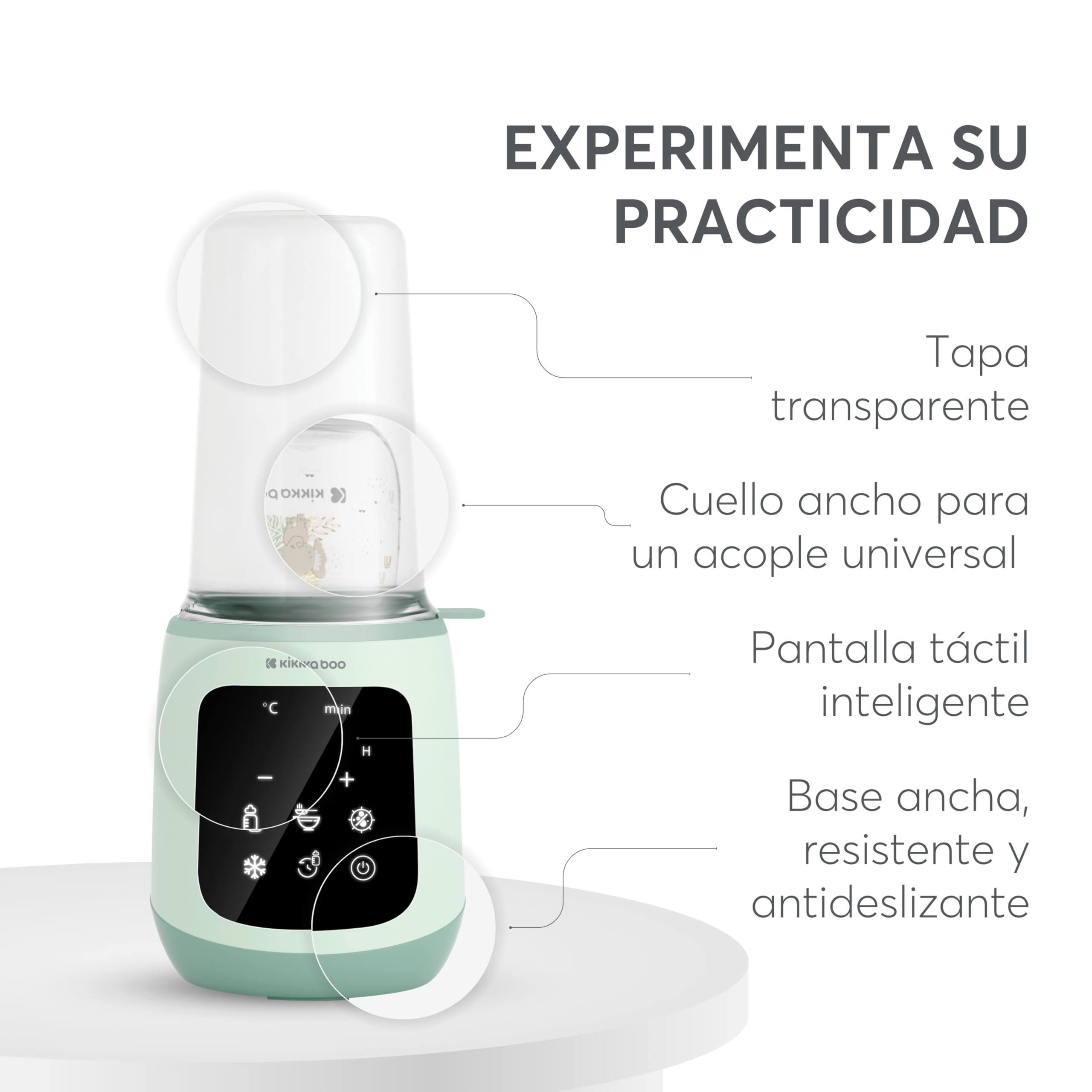 KikkaBoo Calienta Biberones Portátil 4 en 1 CALDO, Calentador de Leche Rápido y Esterilizador de Biberones, Descongelador de Alimentos para Bebés, Menta