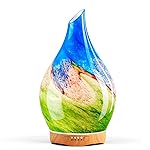 Porseme 280ml Essential Oil Diffuser Glass Color Changing Aroma Air Diffusers Aromatherapy Ultrasonic Cool Mist Humidifier 7 Running Hours Waterless Auto-Off for Sleeping, Yoga, Office (Blue Grass)