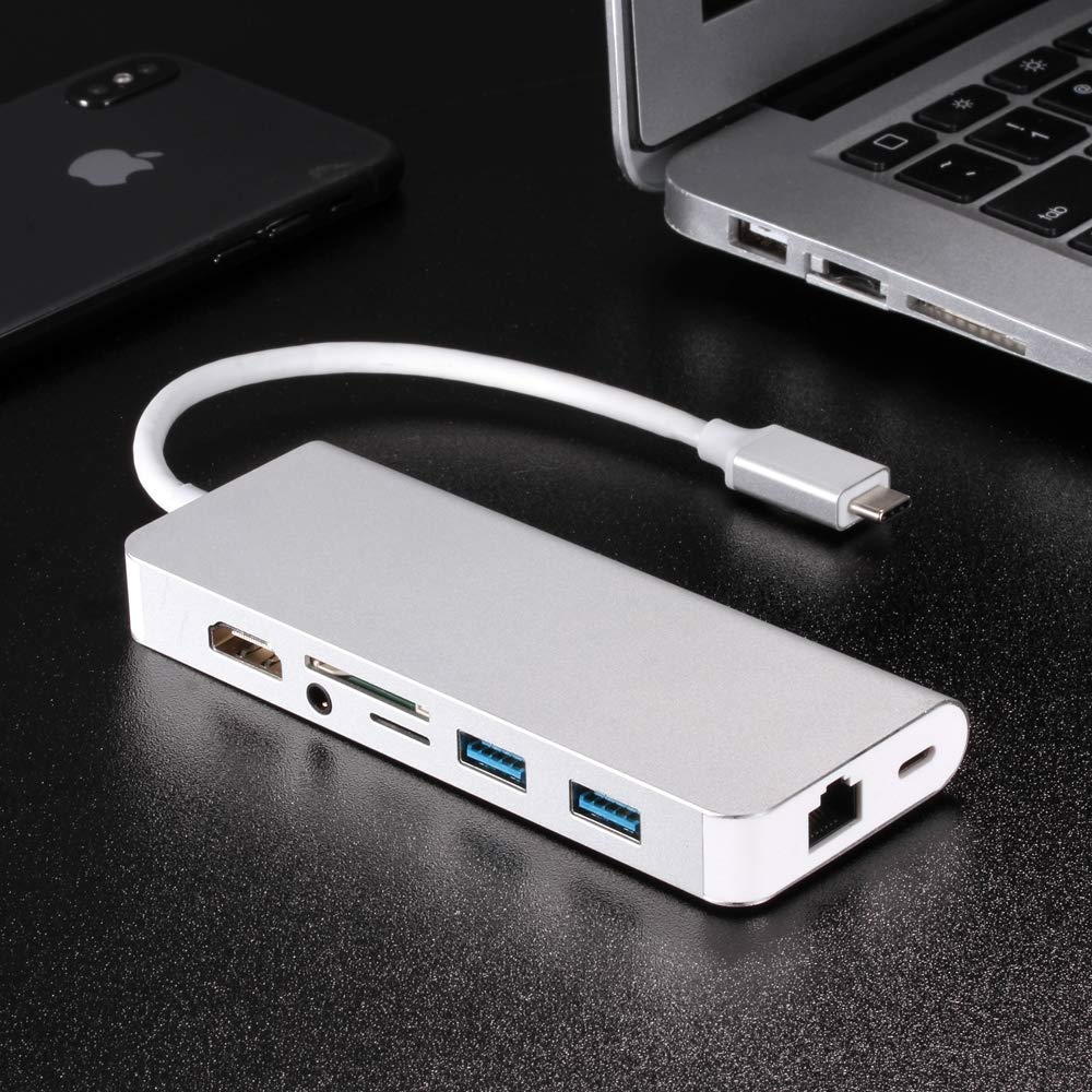Wielofunkcyjny adapter USB typu C 8 w 1, kompatybilny z MacBook Air Pro Mini i innymi laptopami typu C