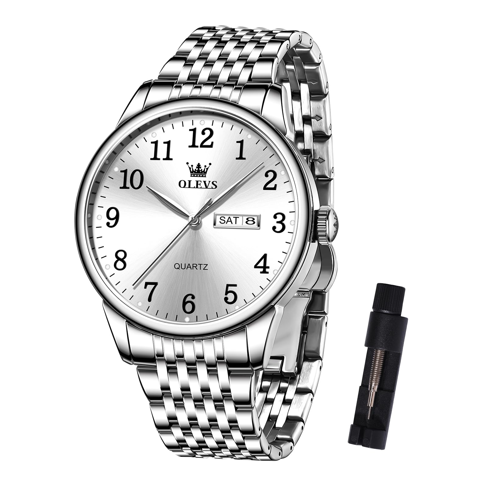 OLEVS Metallarmband Uhren Herren mit Datum Lässiger Großes Zifferblatt Herrenuhren Leuchtende Klassisch Quarz Analog Armbanduhr Damen Edelstahl Geschenke für Männer