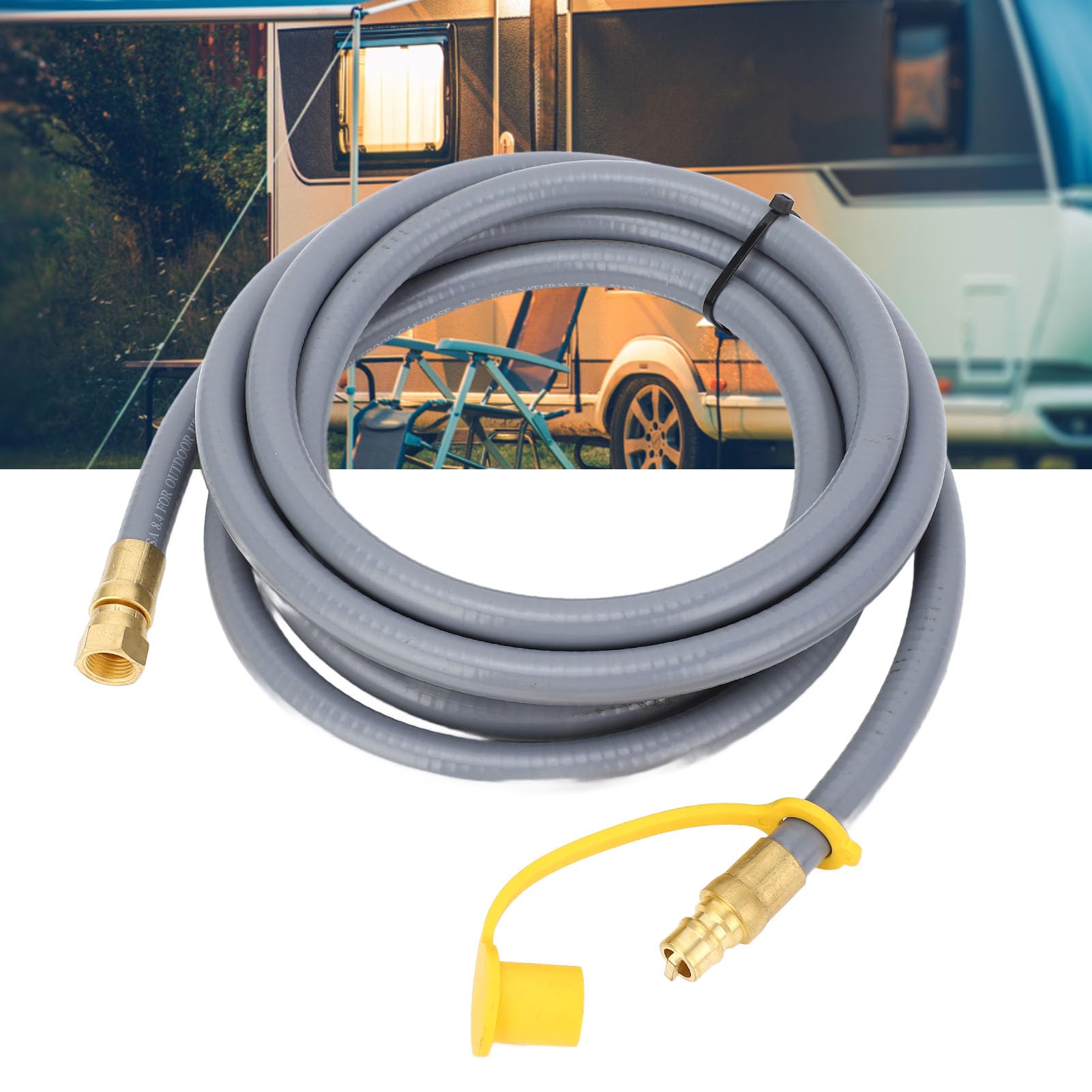 Manguera de Gasolina de Rv de Goma de 12 Pies, Accesorios de Manguera de Extensión de Gasolina RV con Mango de Giro Manual para Fogatas, Parrillas de Barbacoa, Sarténes, Fumadores