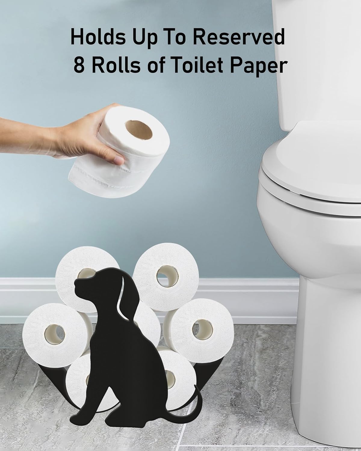 Dog Toilet Paper Holder Stand for Extra 8 Rolls, Funny Dwarf Decorative Free Standing Toilet Paper Storage, Farmhouse Bathroom Animal Decor Accessories Storage Cabinet