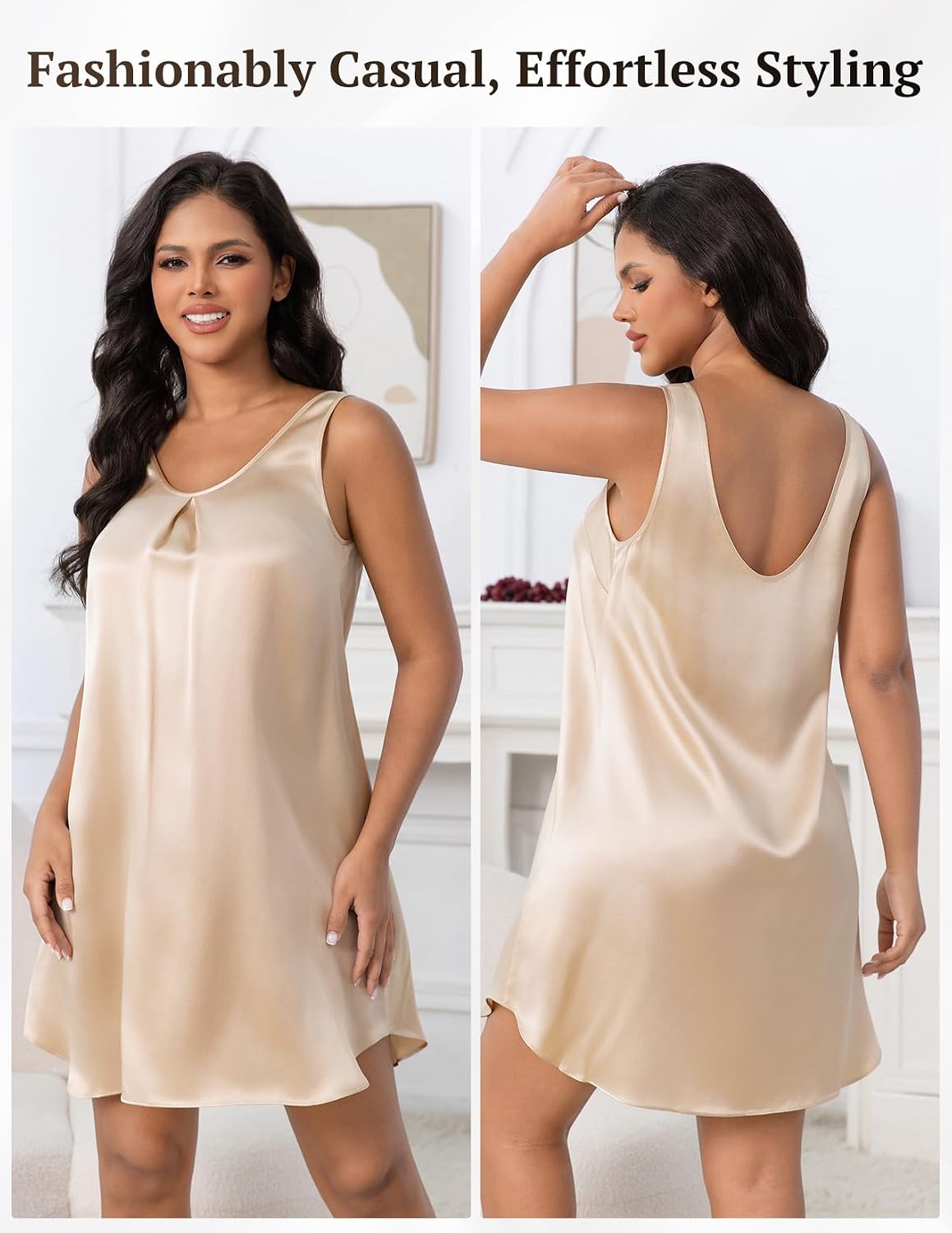THXSILK 100% 22 Momme Mulberry Silk Women's Sleeveless V Neck Nightgown Soft Comfy Sleepwear