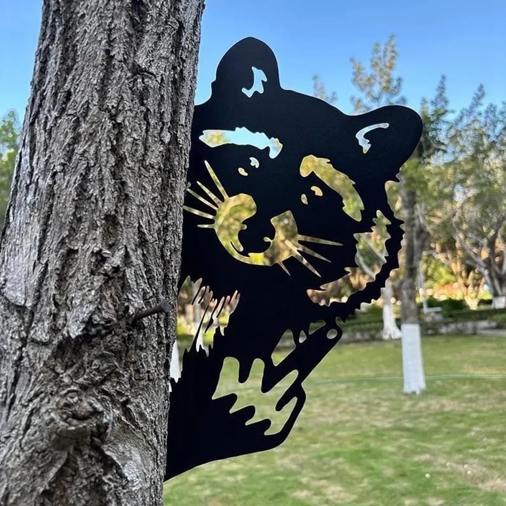 Flipping Off Bigfoot Peeking Animal Metal Sign Funny Middle Finger Yard Art Decor for Tree, Fence, or Corner Outdoor Farmhouse Garden Ornament for Home or Cabin Decoration (#E, 15IN)