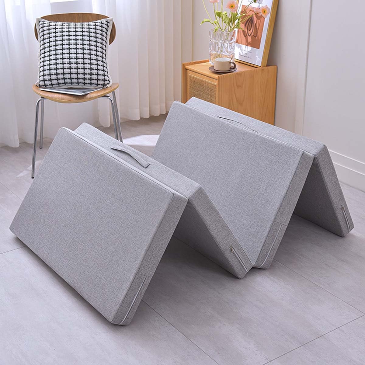 Generisch Futonmatratzen, tragbare Klappmatratze für Gäste, Camping und Reisen, weiche Schaumstoff-Einzel-/Doppelmatratze mit Griff, Boden-Futonmatratze, Sofa, Stuhl, Bett