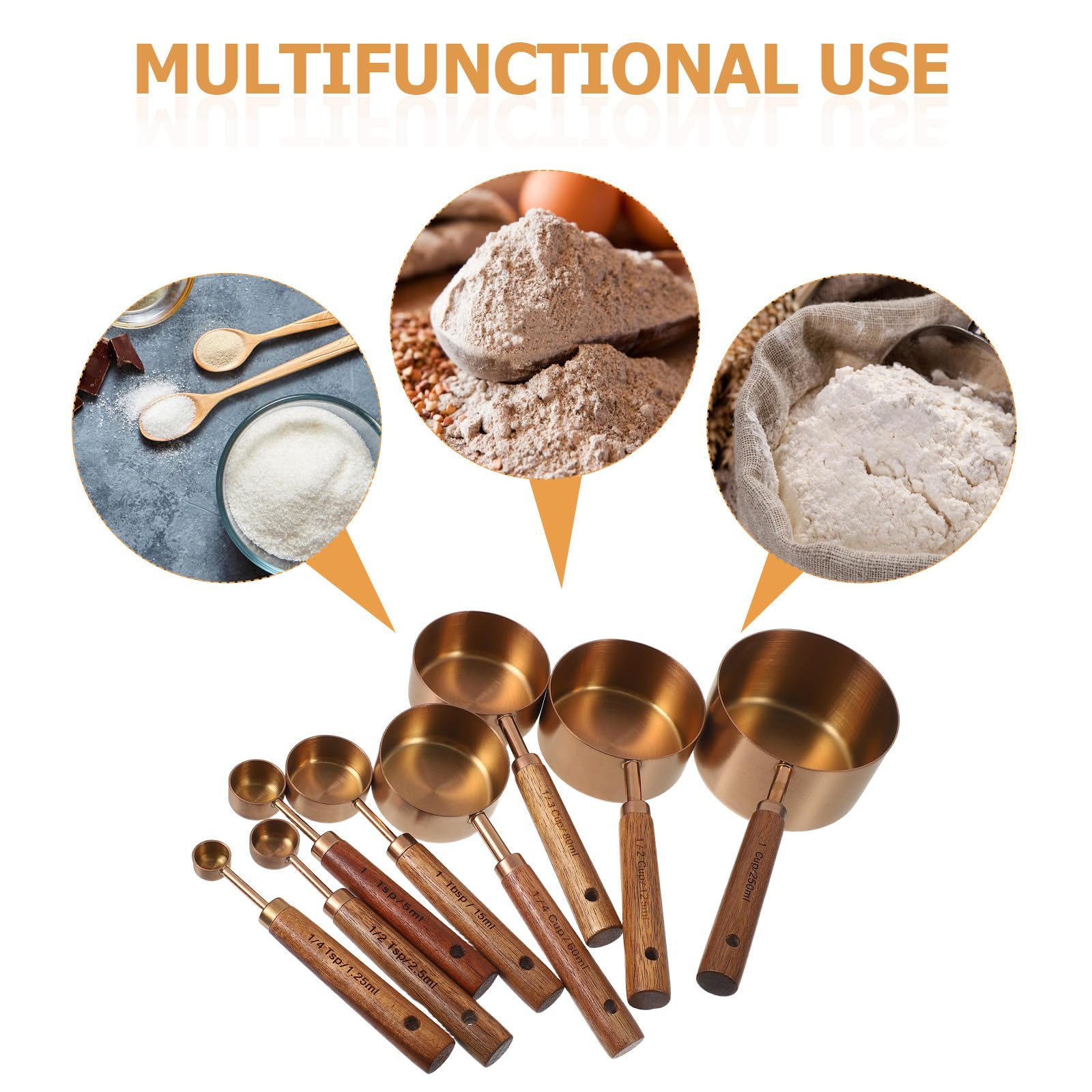 Lot de 8 Cuillères et Tasses Doseuses en Acier Inoxydable Cuisine