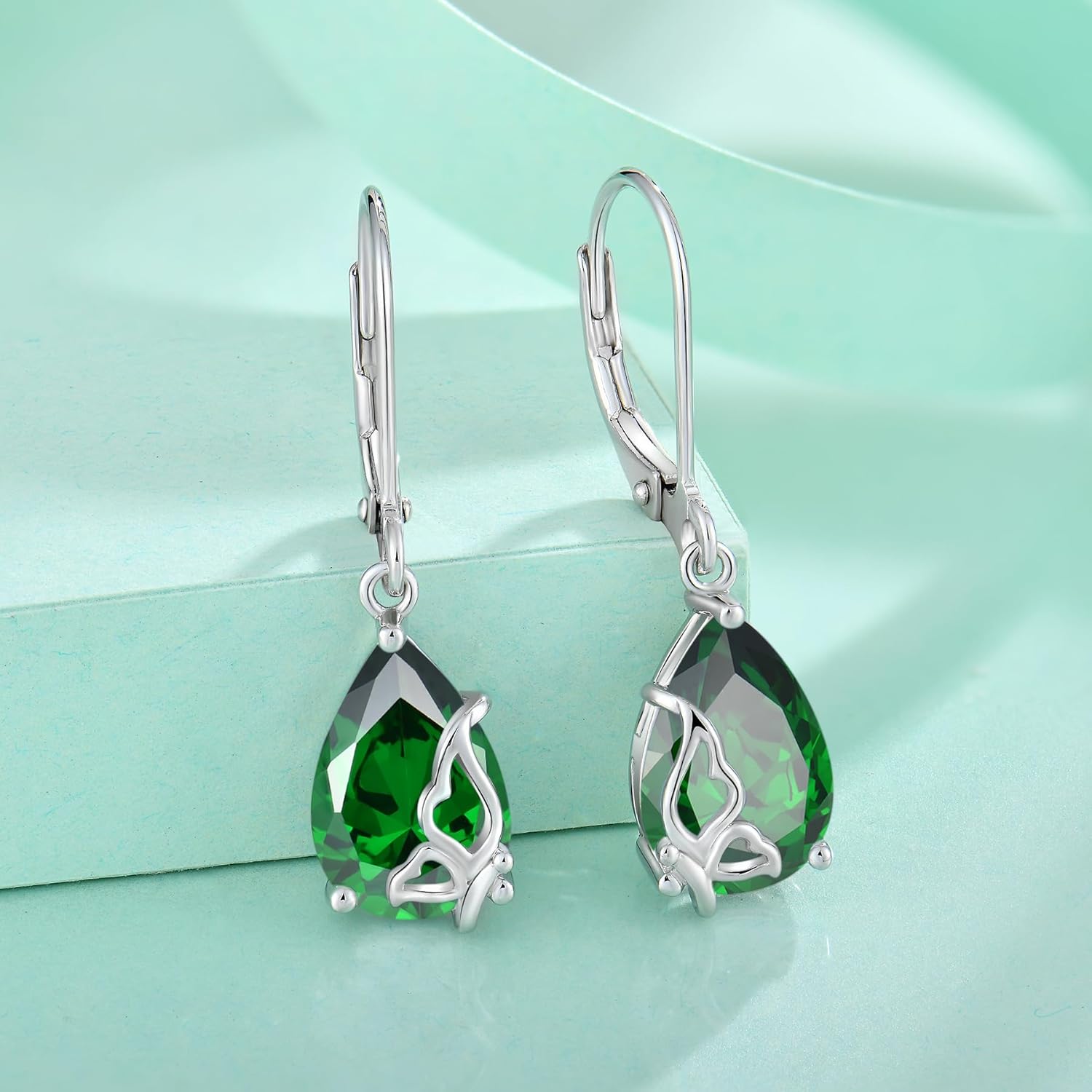 Butterfly Earrings 925 Sterling Silver Teardrop Dangle Drop Earrings Created Gemstone Earring Birthstone Jewelry for Women