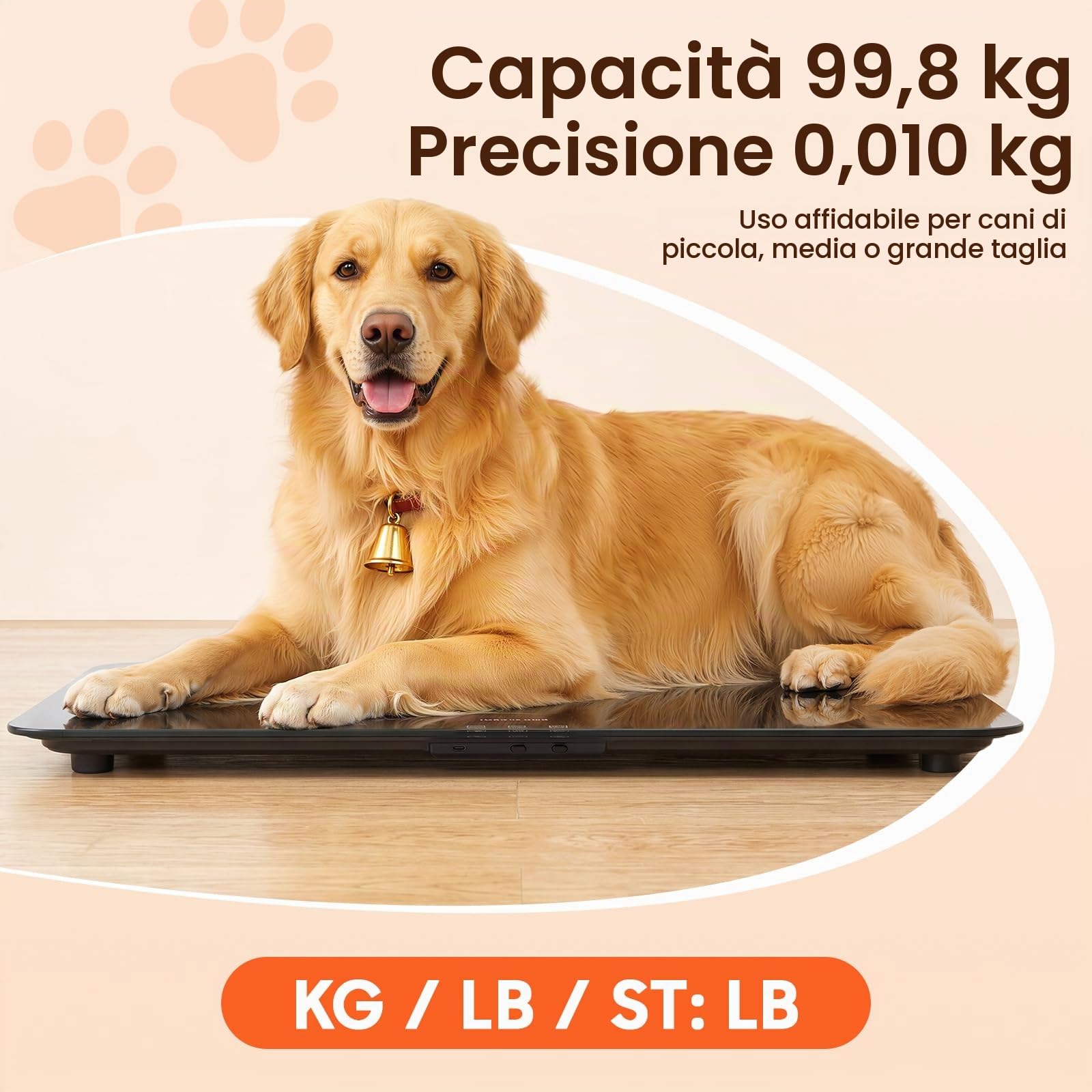 Bilancia digitale per animali domestici, bilancia per cani, fino a 100 kg, precisione 10 g, grande piattaforma, display LCD, 3 modalità di pesatura, funzione tara, bilancia per animali, per cani