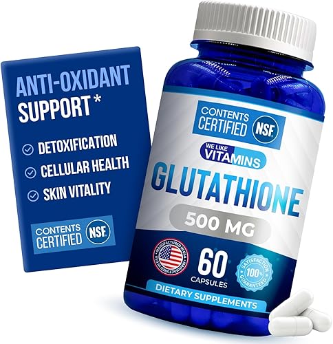 We Like Vitamins Glutatión 500mg por porción  Fabricado en Estados Unidos  60 cápsulas de glutatión  Suplemento de glutatión reducido altamente