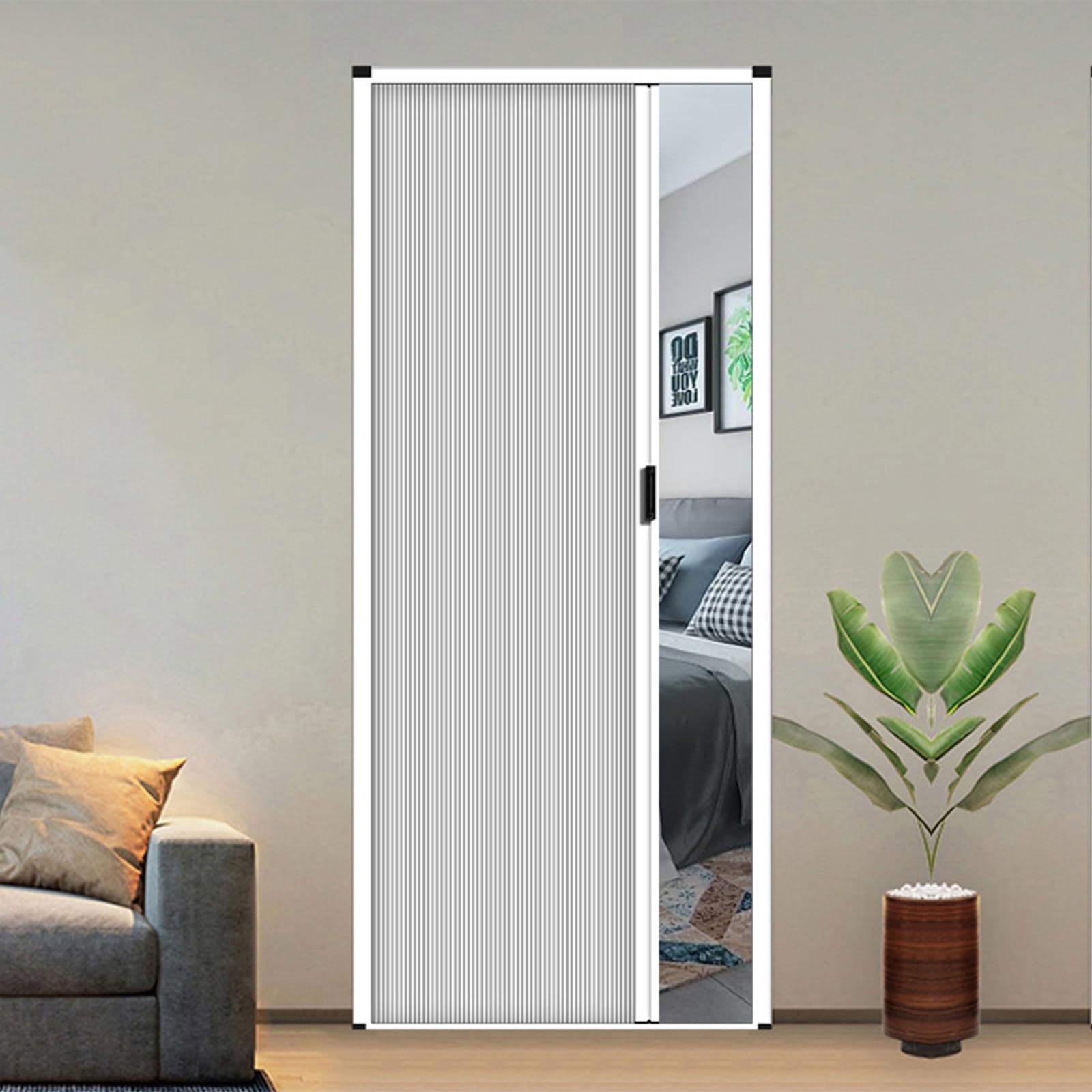 Portes Coulissantes En Accordéon Avec Cadre et poignée 203cm, Porte Pliante accordéon en nid d'abeille, Magnétique Porte de séparation pliante pour cellier balcon cuisine sous-sol