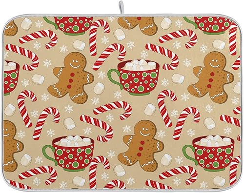 Tapete de secado de platos de bastón de caramelo de Navidad para cocina invierno nieve copo de nieve muñeco de nieve microfibra absorbente