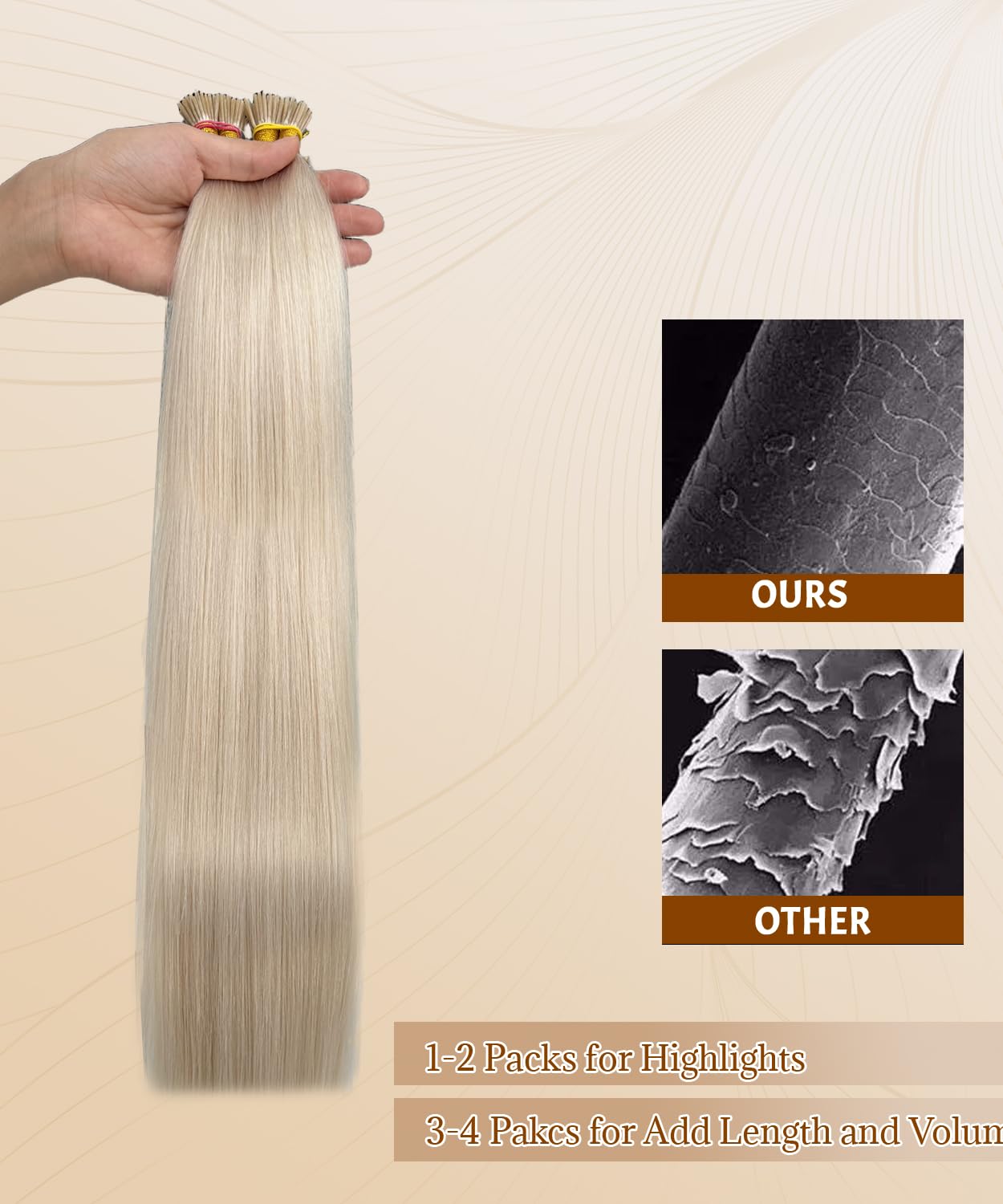 Belaved Ice White I Tip Hair Extensions Real Remy Human Hair Extensions Straight Add Length Volume Seamless Invisable Ice White for Party Wedding 18inch 50g